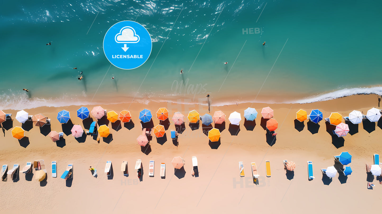 A Beach With Umbrellas And People On The Beach