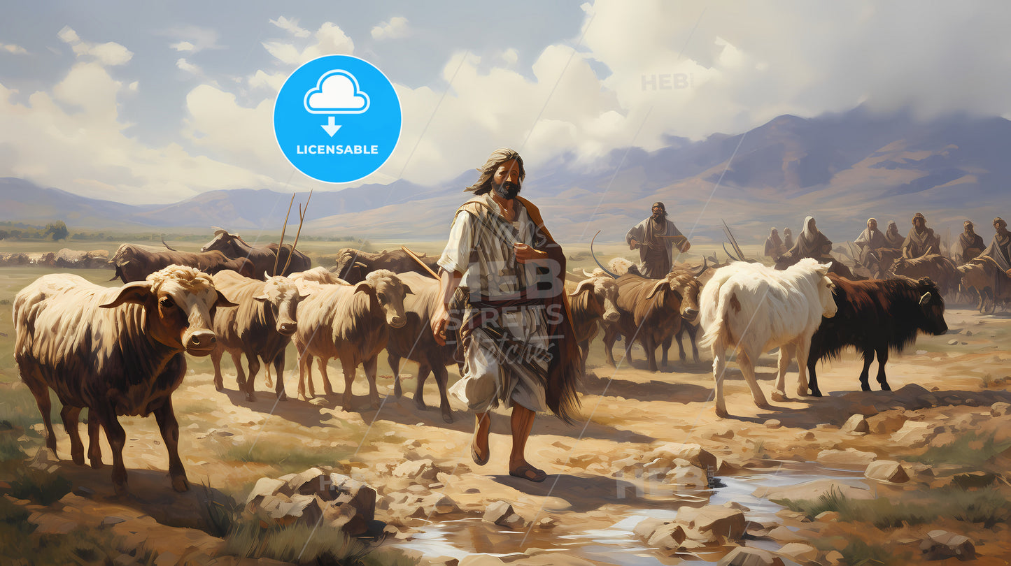 A Man Walking With A Herd Of Sheep