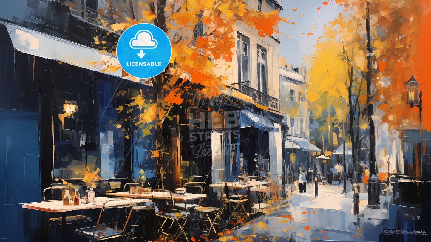 A Street With Tables And Chairs On It