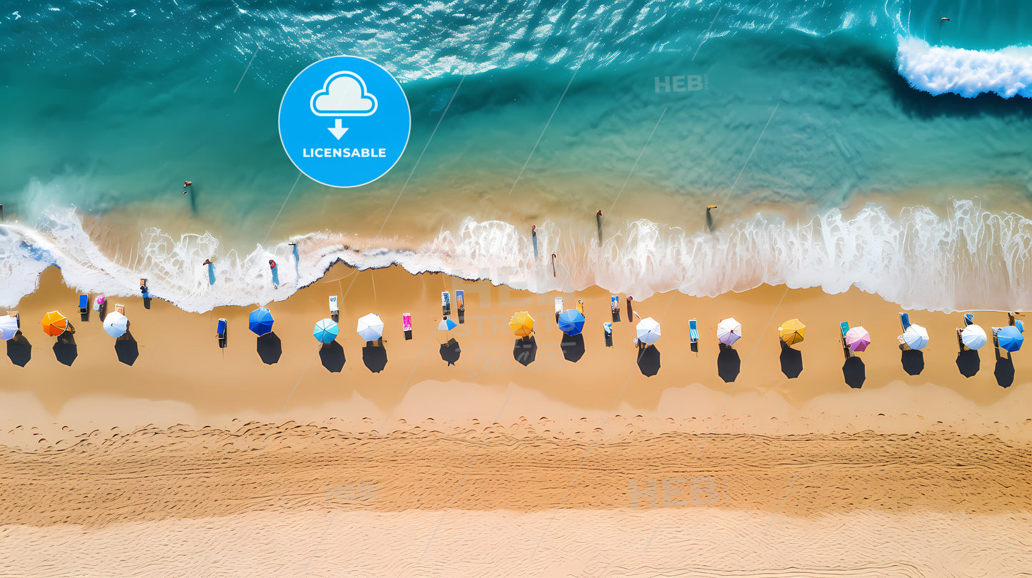 A Beach With Umbrellas And People On The Beach