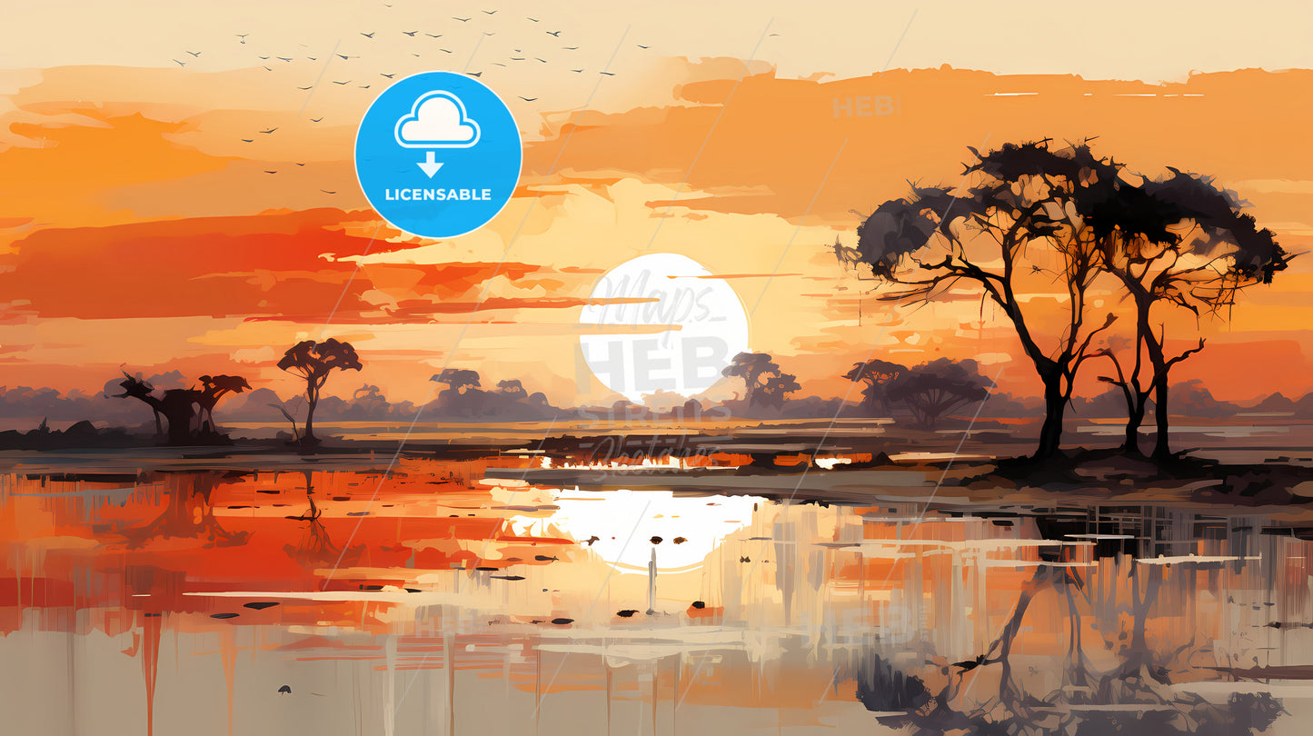 A Sunset Over A Lake