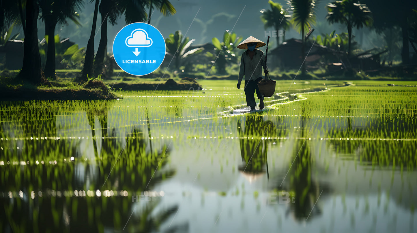 A Person Walking In A Rice Field