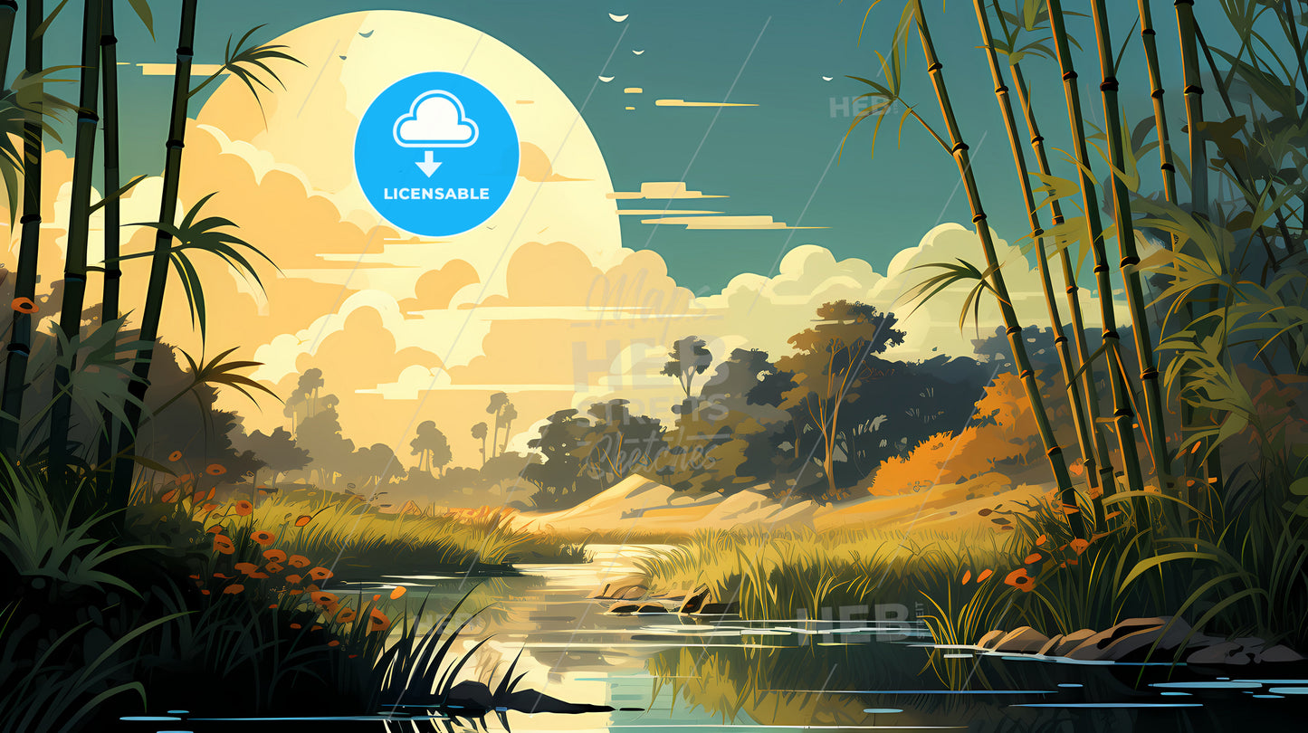 A River With Trees And Plants In The Foreground