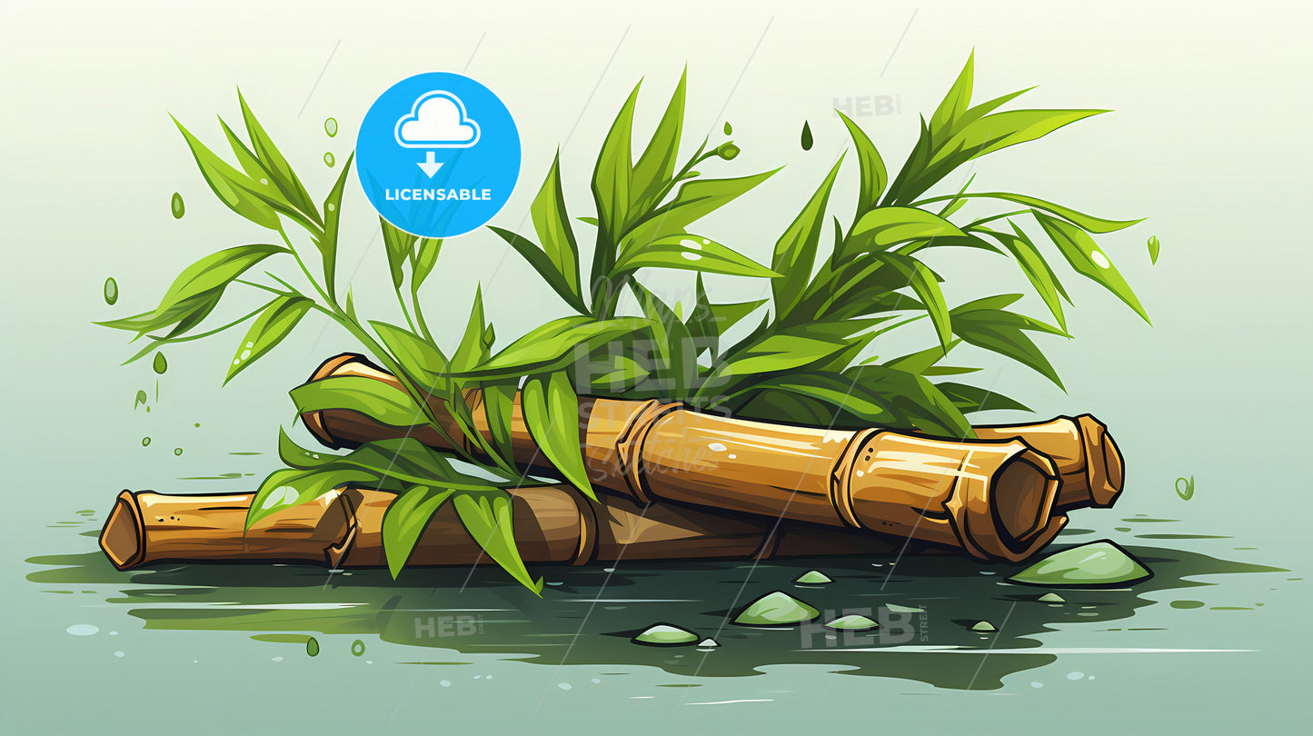 A Bamboo Sticks And Leaves