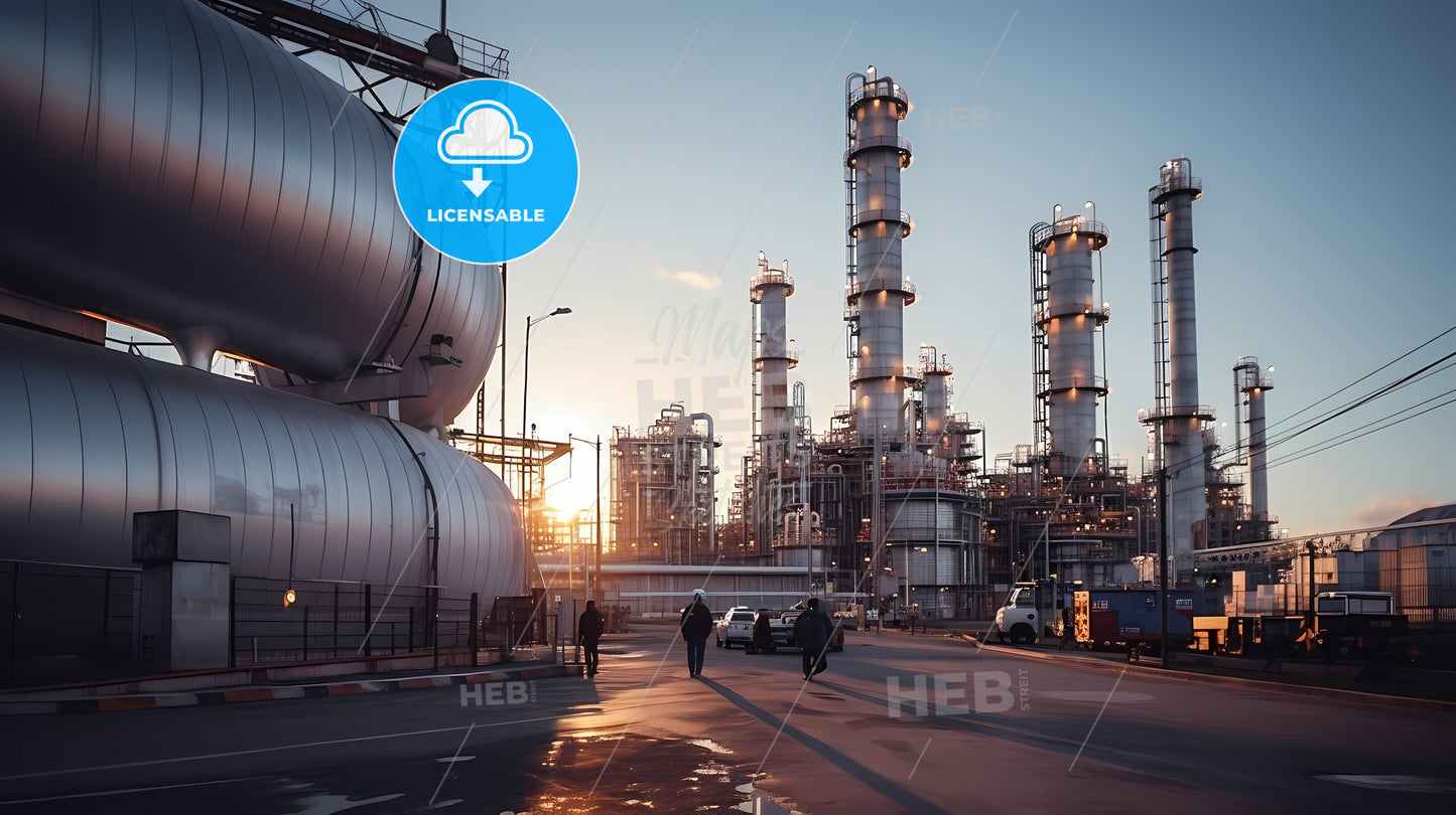 People Walking On A Road Near A Factory