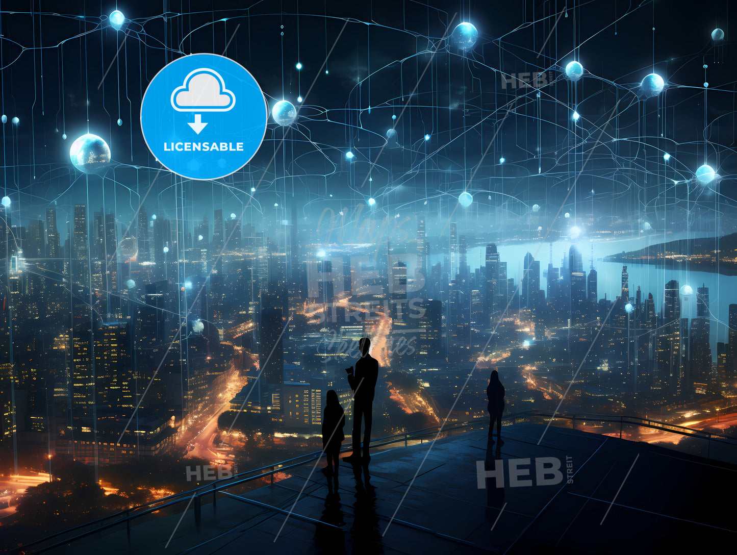 A Group Of People Standing On A Rooftop Overlooking A City