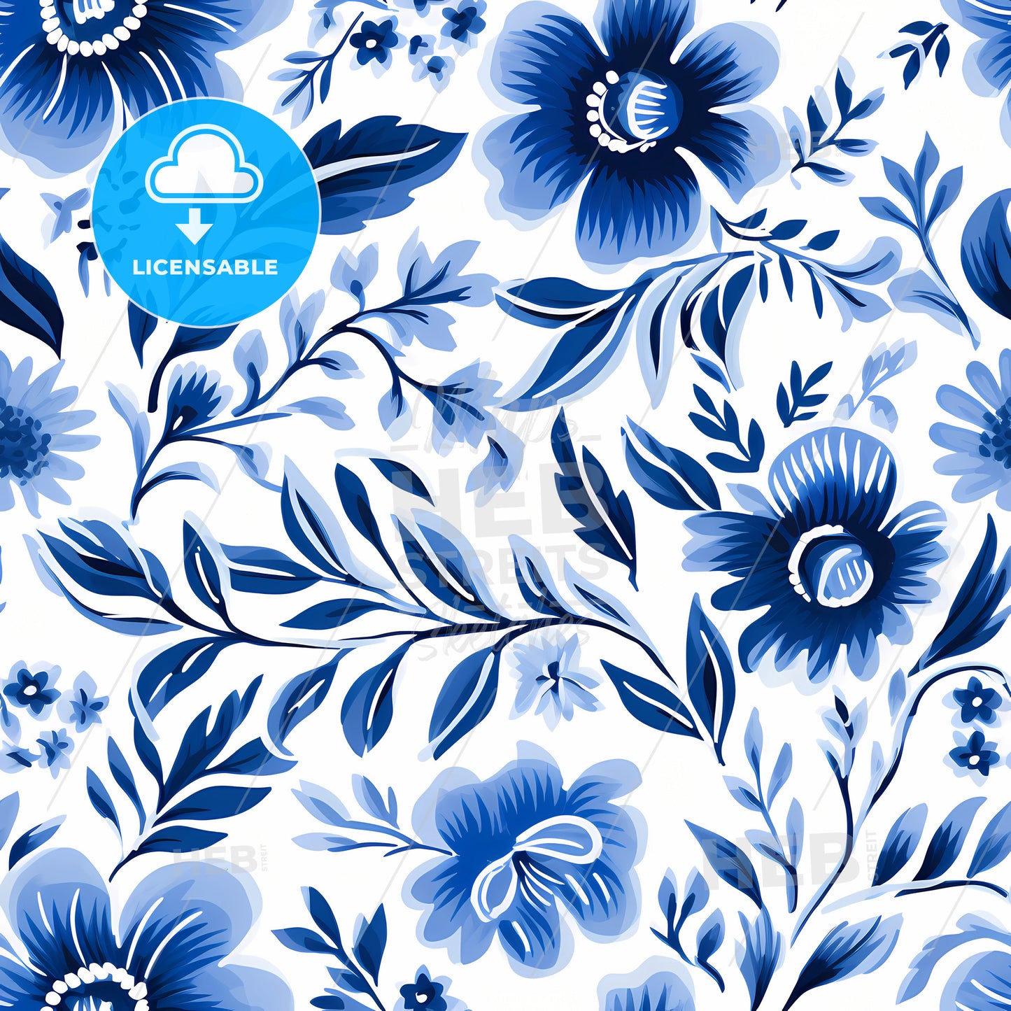 A Blue And White Floral Pattern