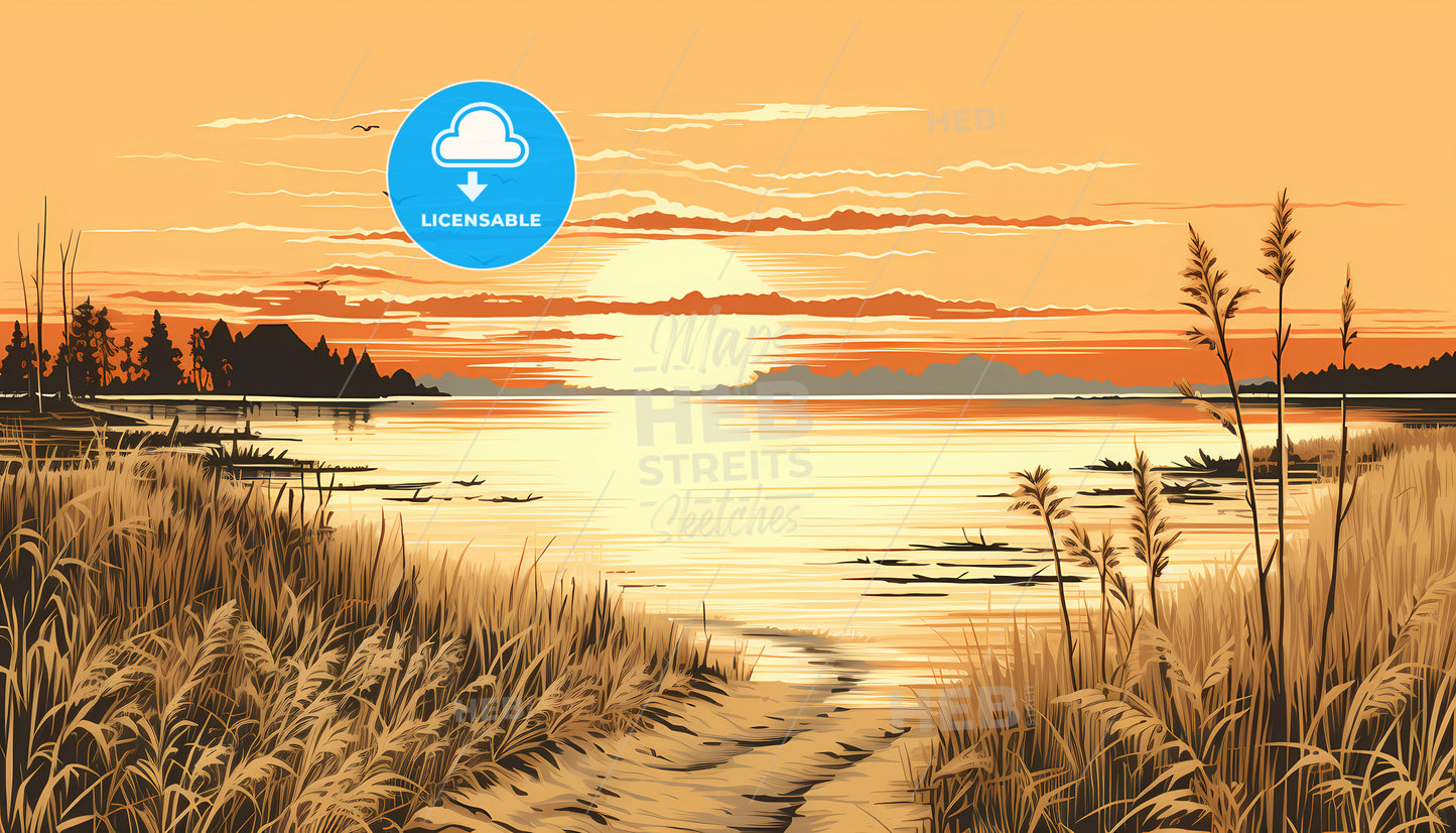 A Sunset Over A Lake