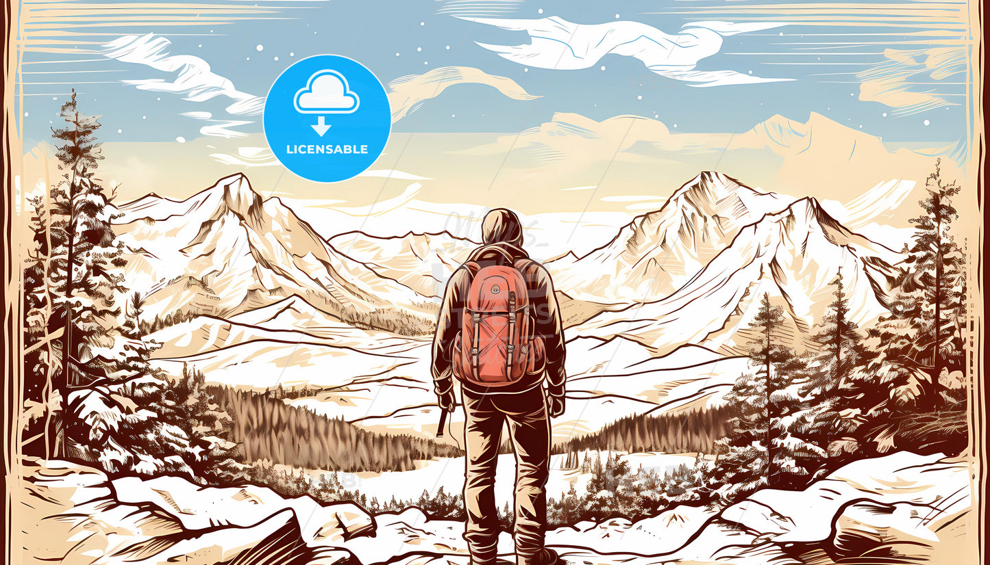 A Man Standing On A Mountain Looking At A Mountain Range