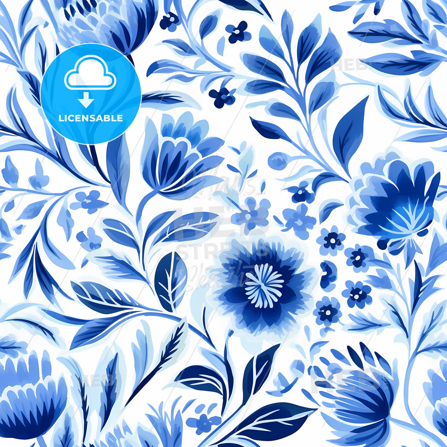 A Blue And White Floral Pattern
