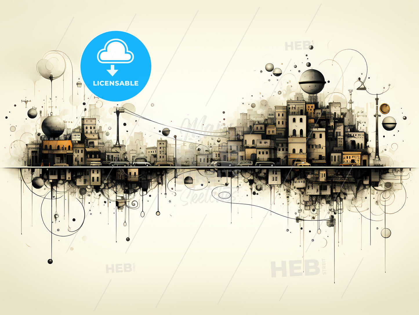 A City With Buildings And A Reflection