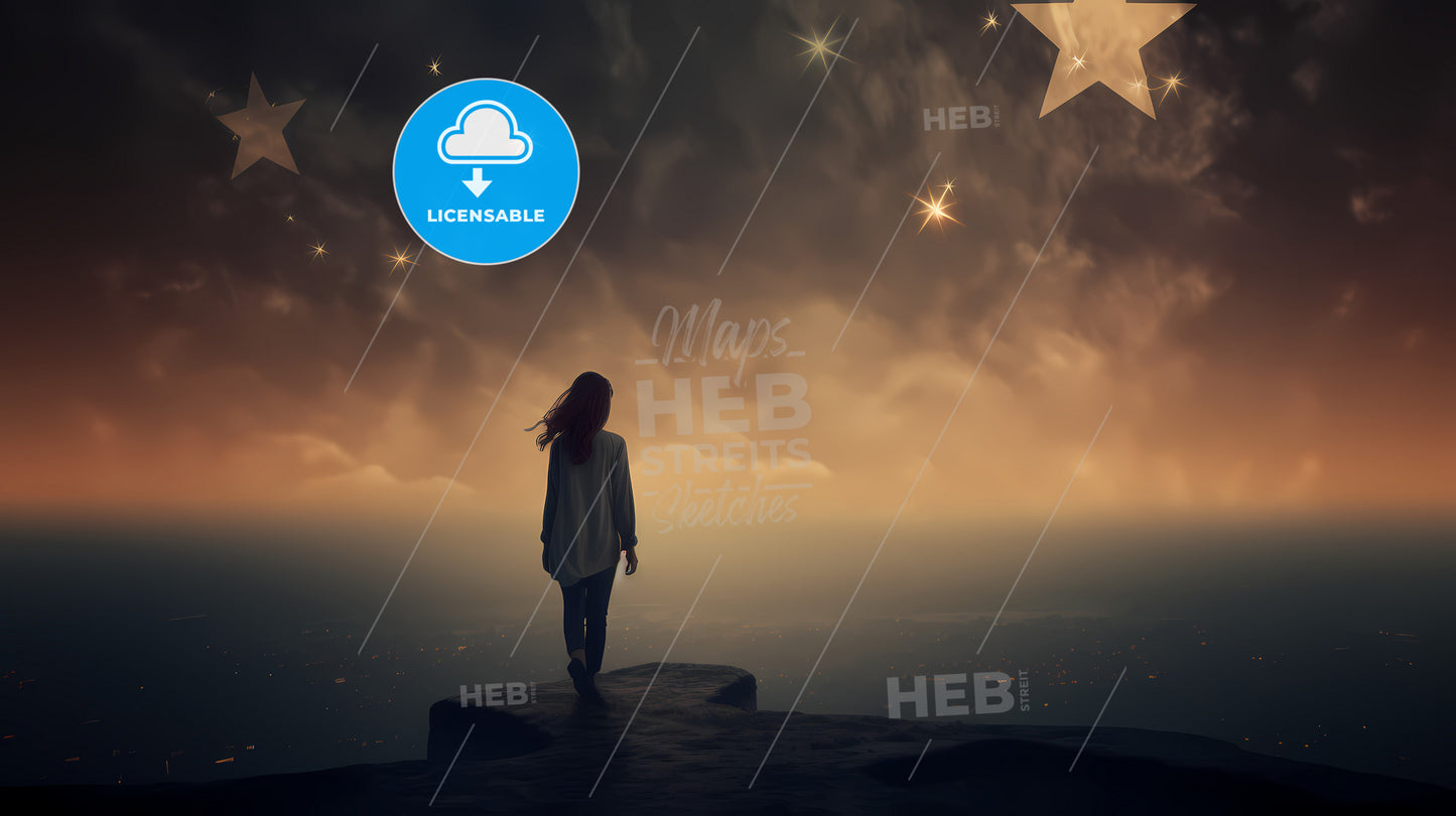 A Woman Walking On A Rock Looking At Stars