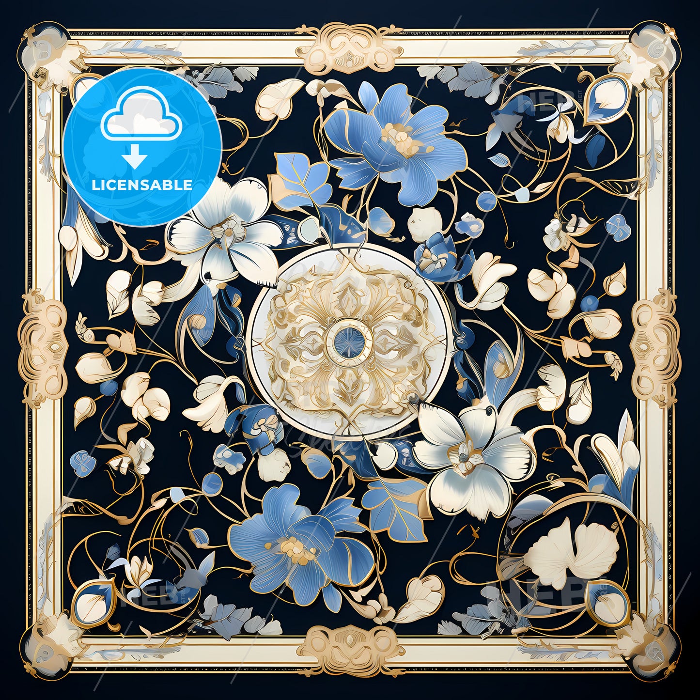 A Blue And Gold Floral Design