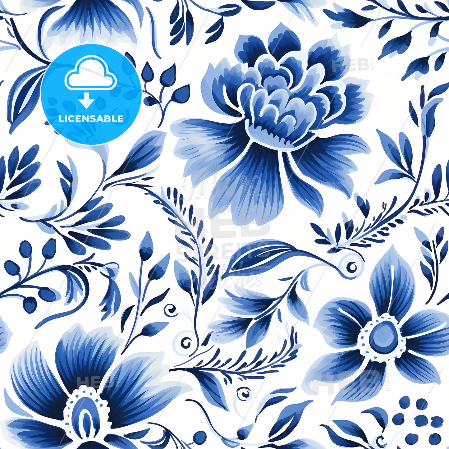 A Blue And White Floral Pattern