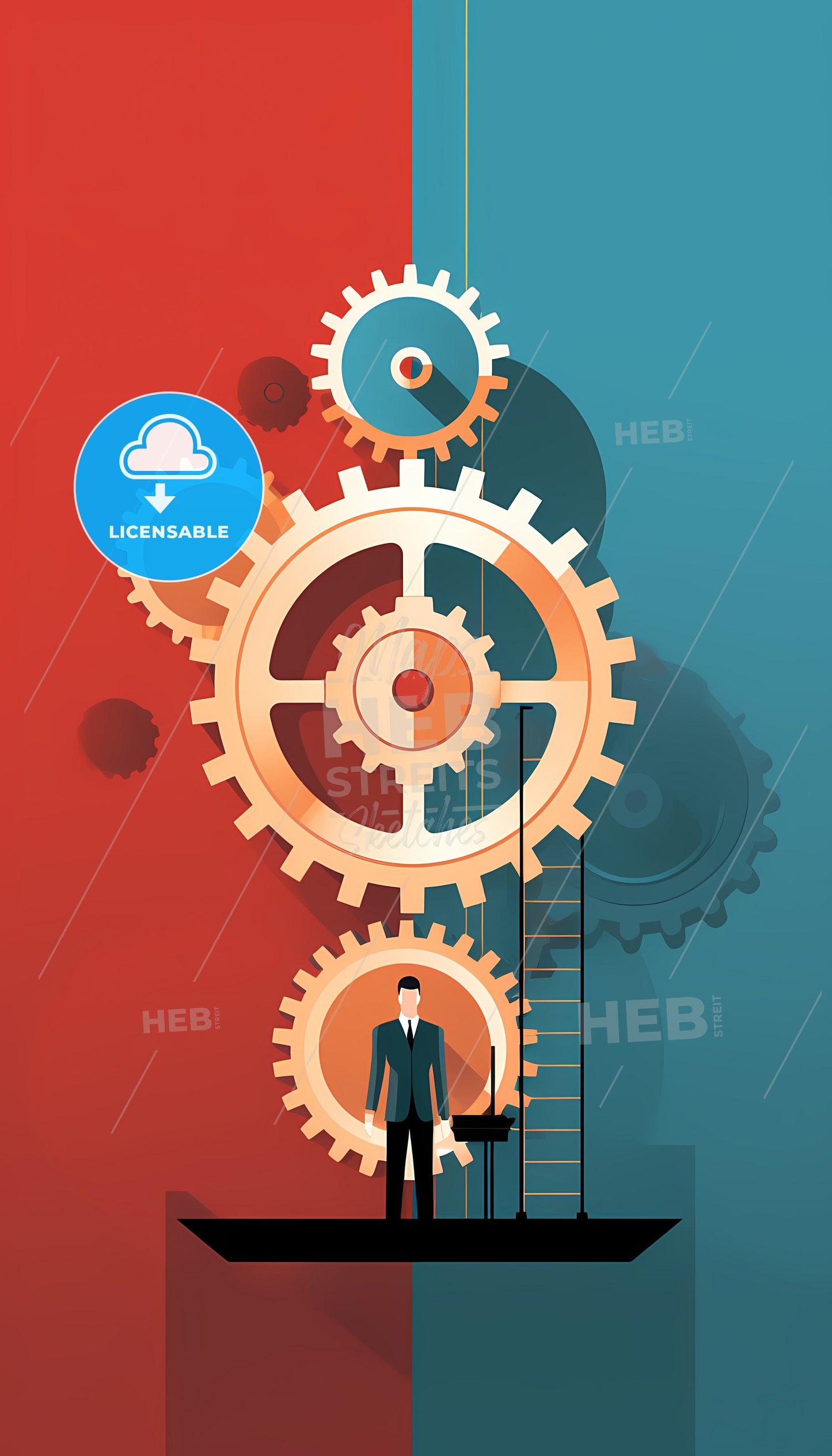 A Man Standing In Front Of A Large Gears