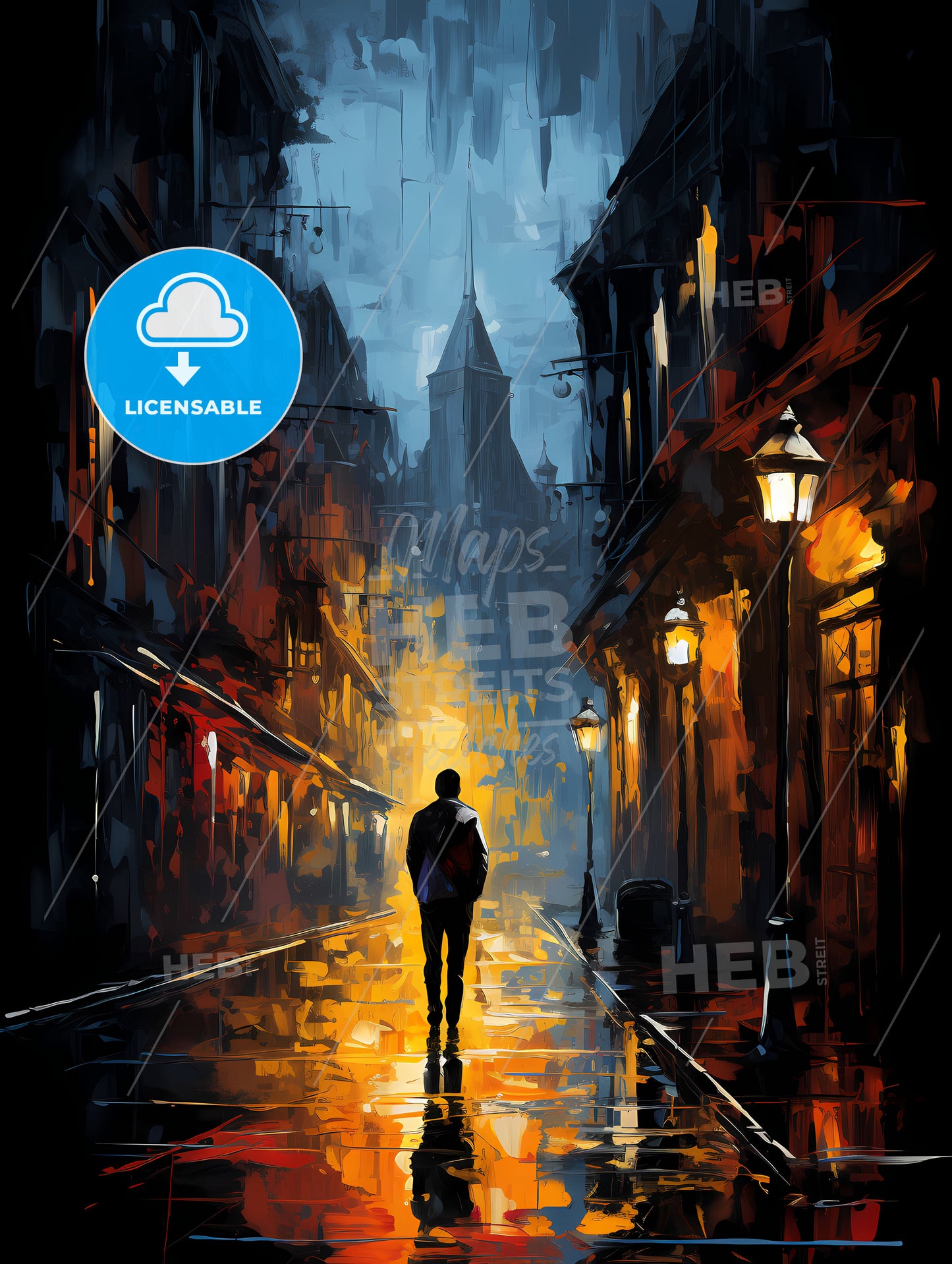 A Man Walking Down A Street In A City