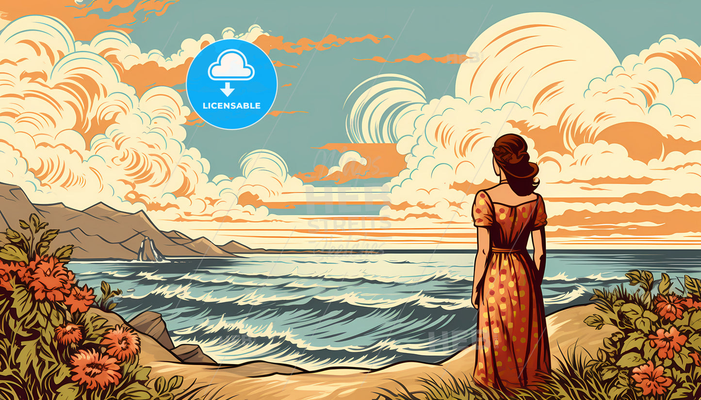 A Woman Looking At The Ocean