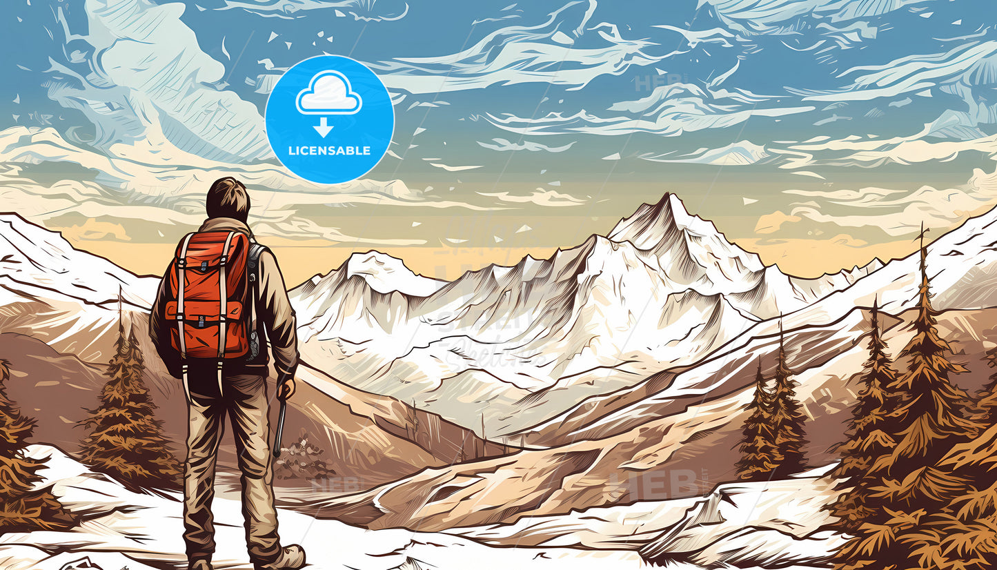 A Man Standing On A Mountain Looking At A Mountain Range