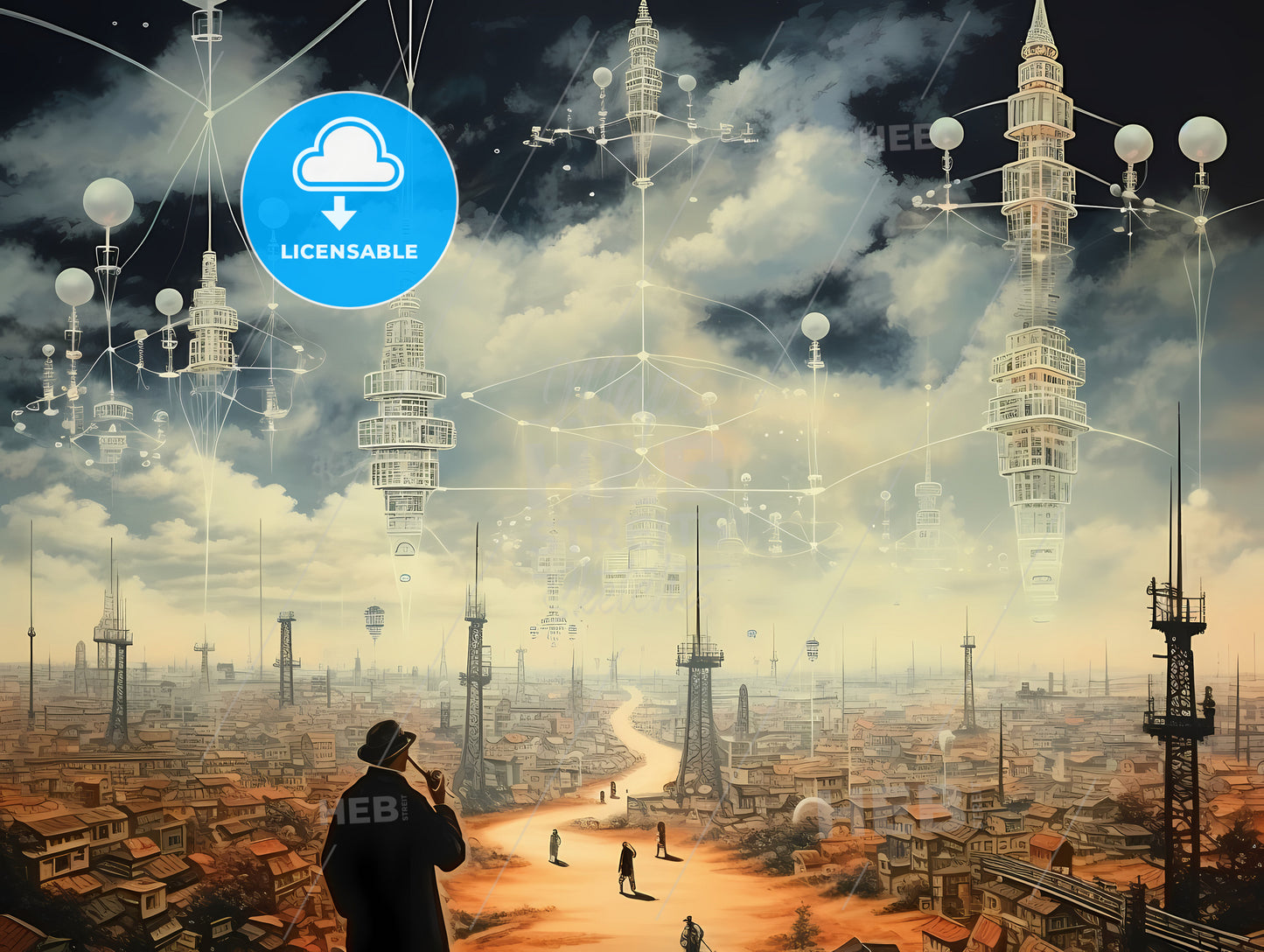 A Man Smoking A Pipe In A City