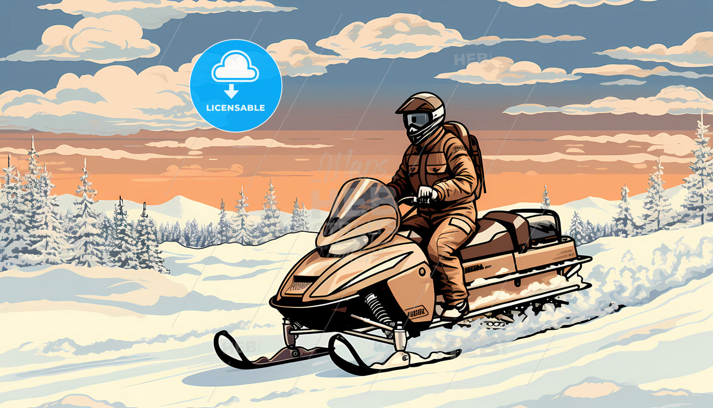 A Person Riding A Snowmobile