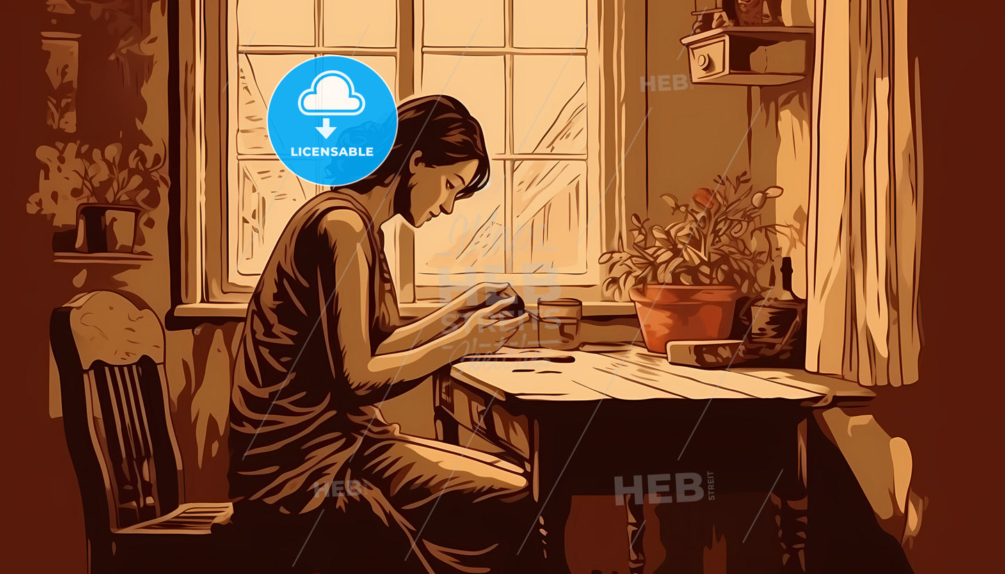 A Woman Sitting At A Table