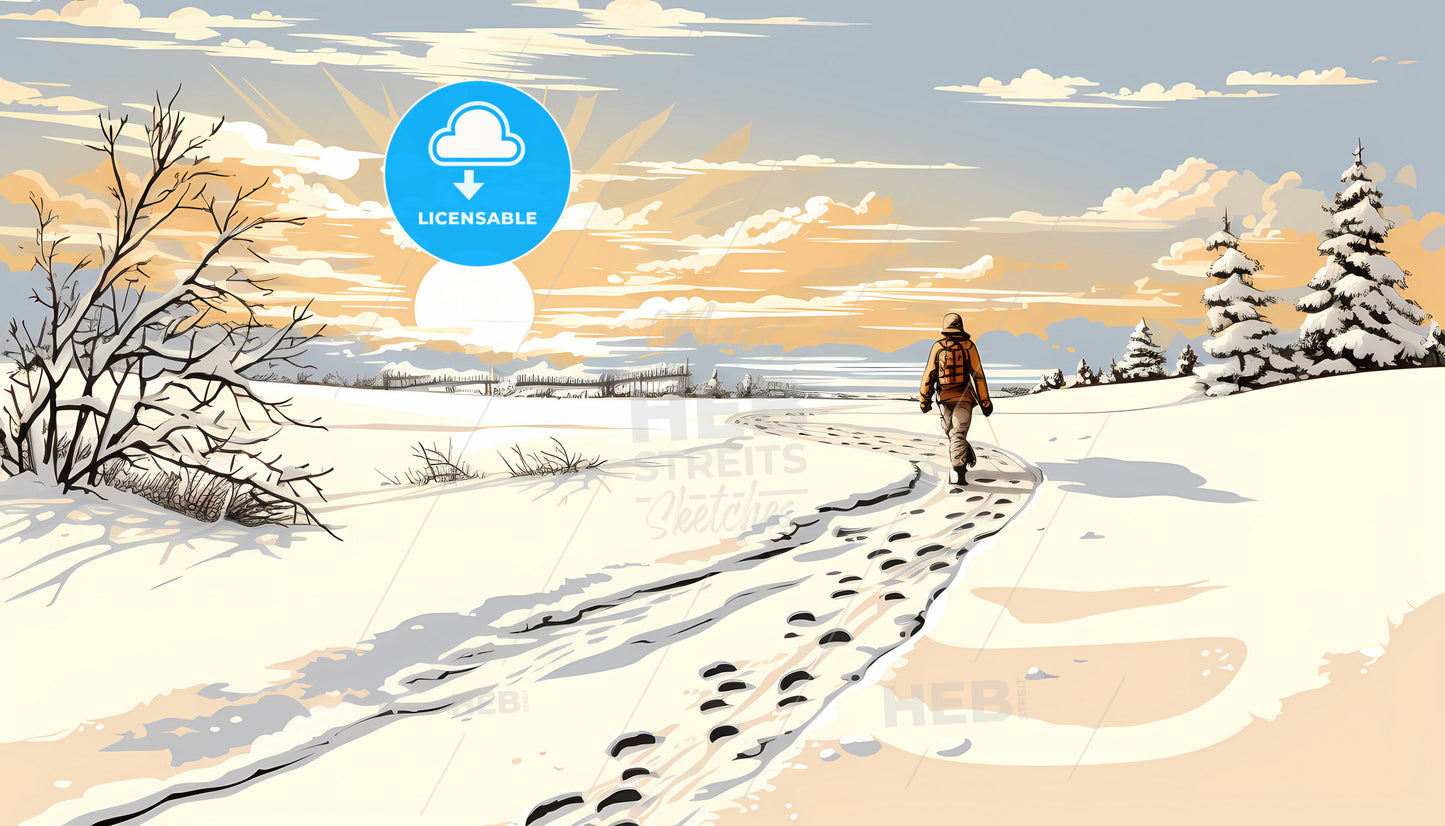 A Person Walking On A Snowy Path