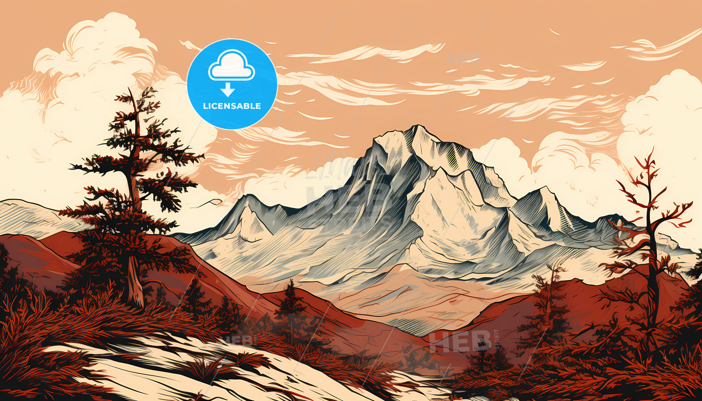 A Mountain Range With Trees And A Cloudy Sky