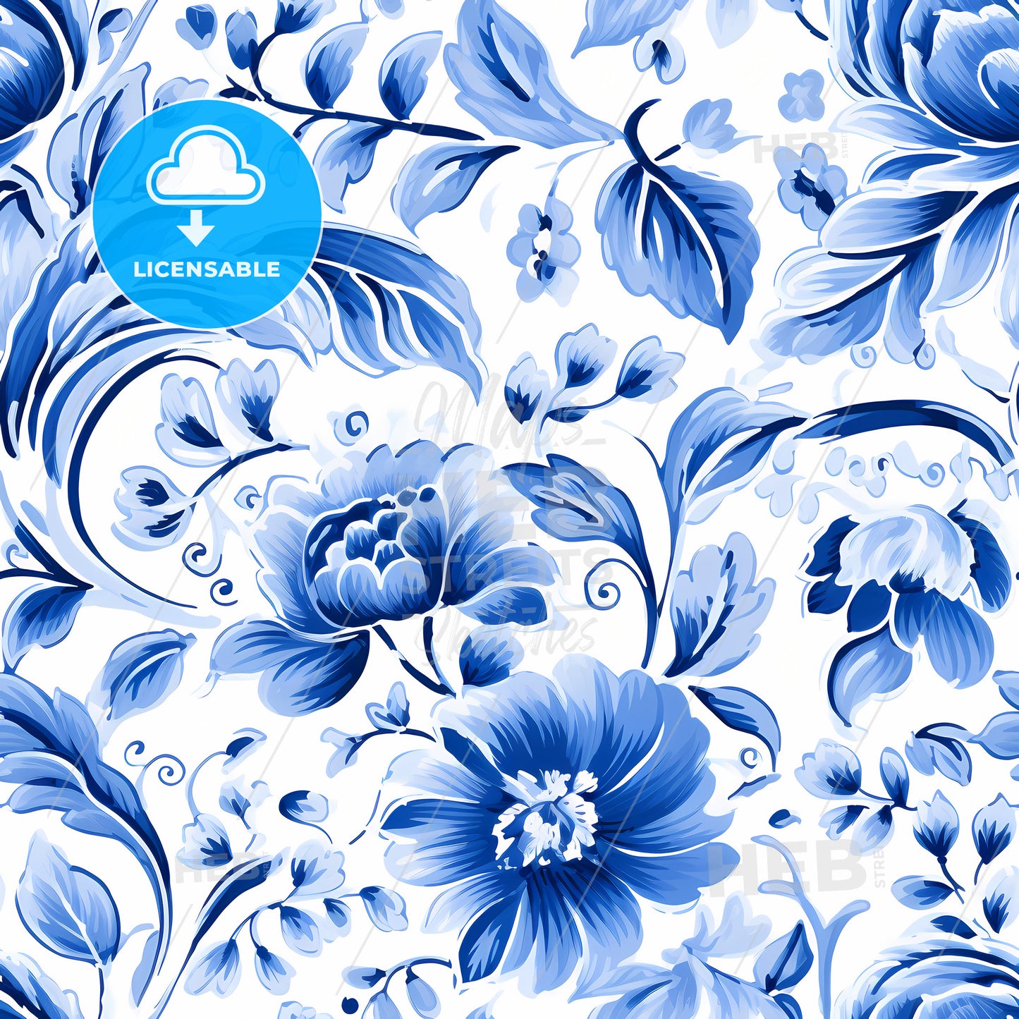A Blue And White Floral Pattern