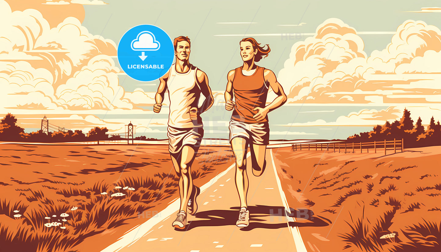 A Man And Woman Running On A Road