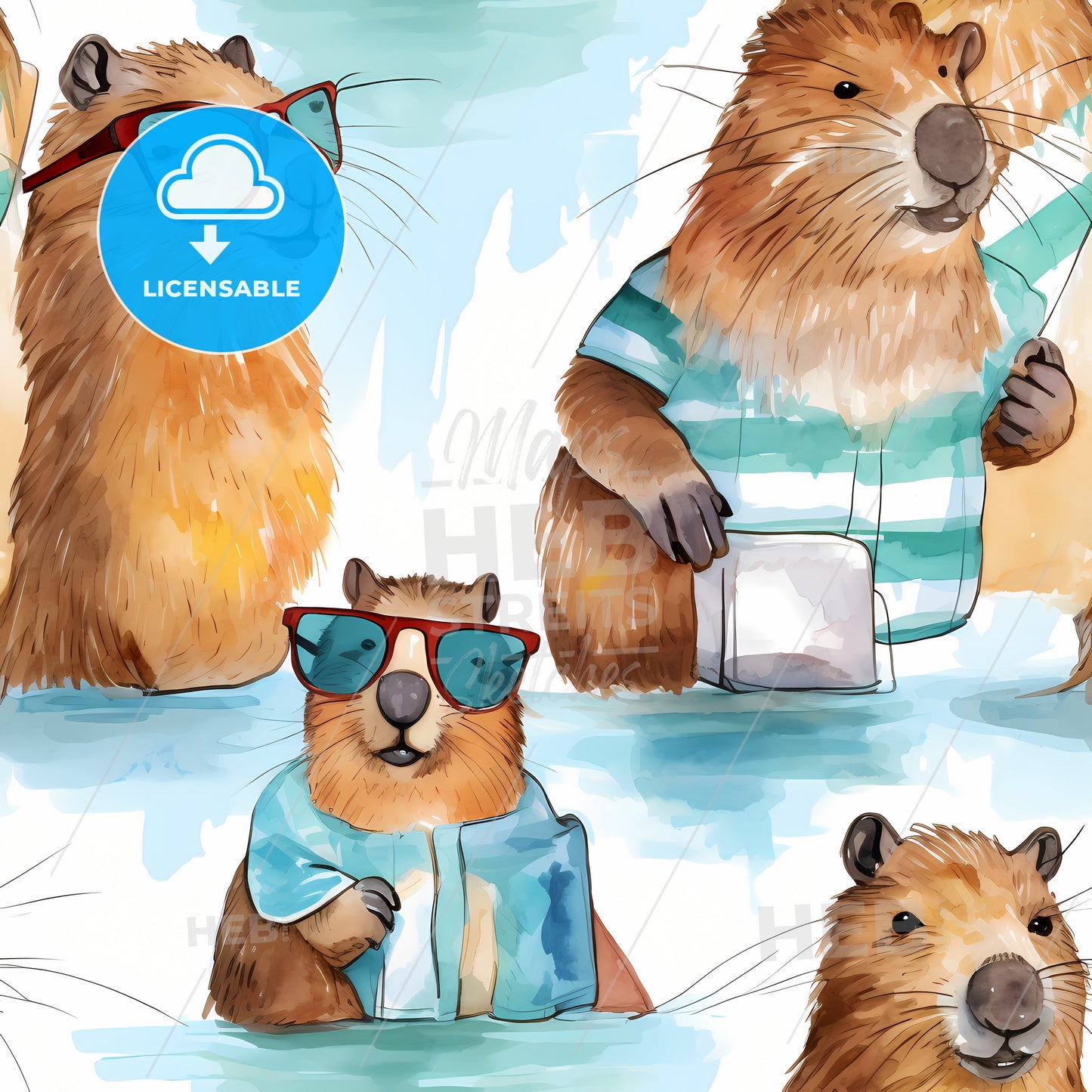 A Group Of Animals In Water