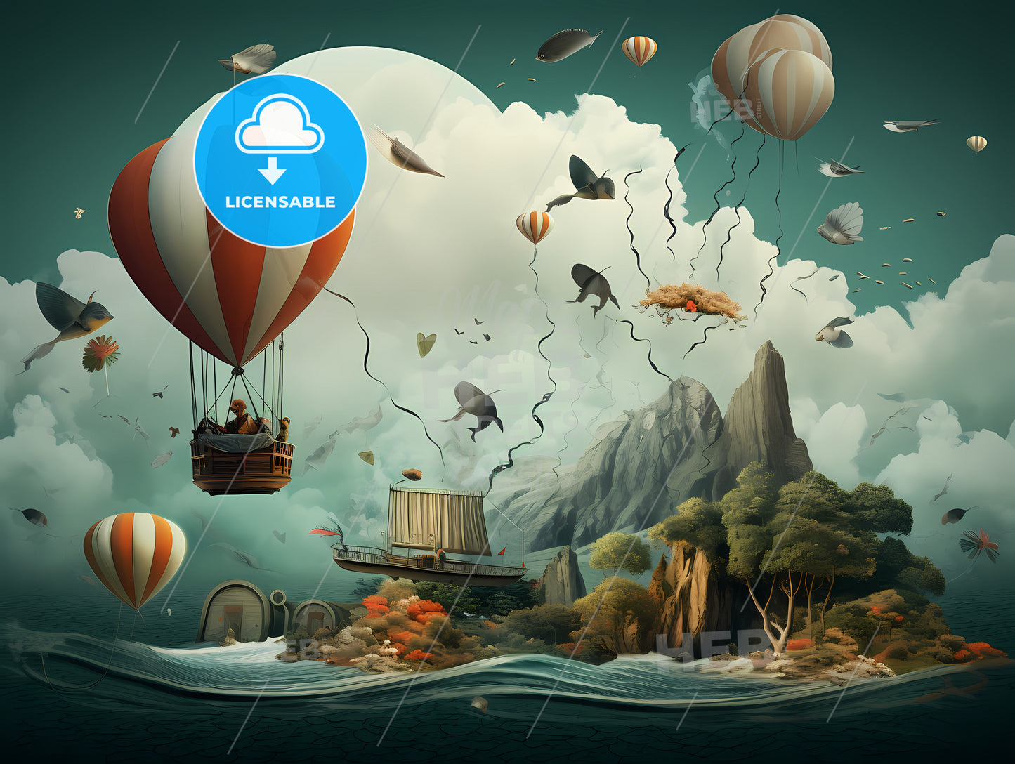 A Hot Air Balloon Floating In The Sky
