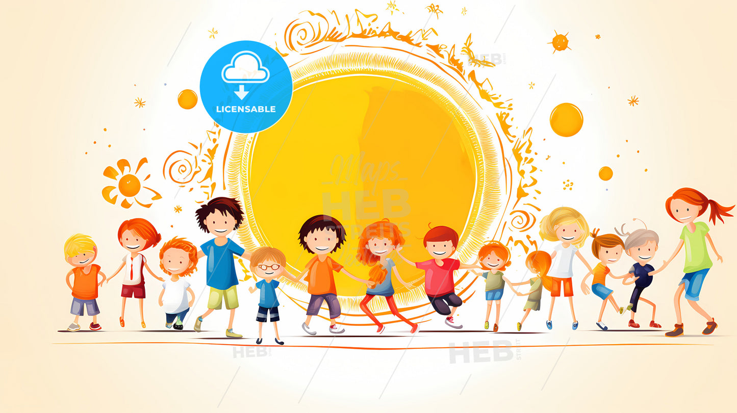 A Group Of Children Holding Hands And Smiling