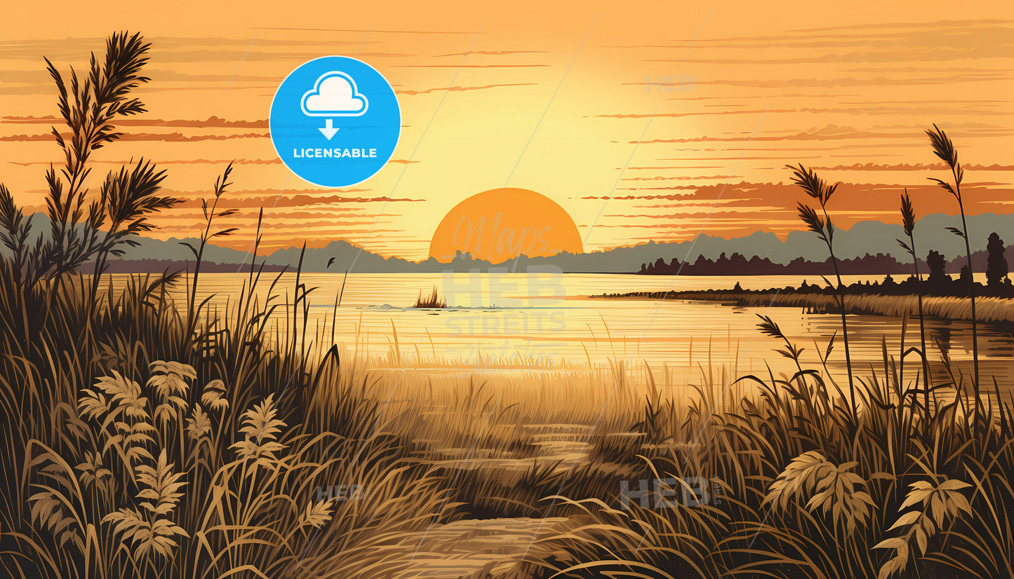 A Sunset Over A Lake