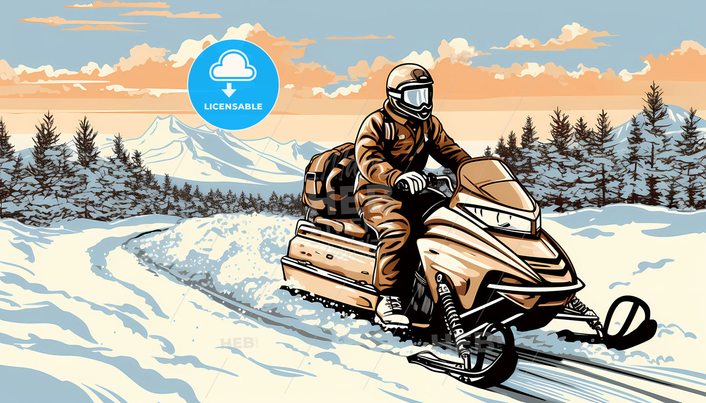 A Man Riding A Snowmobile