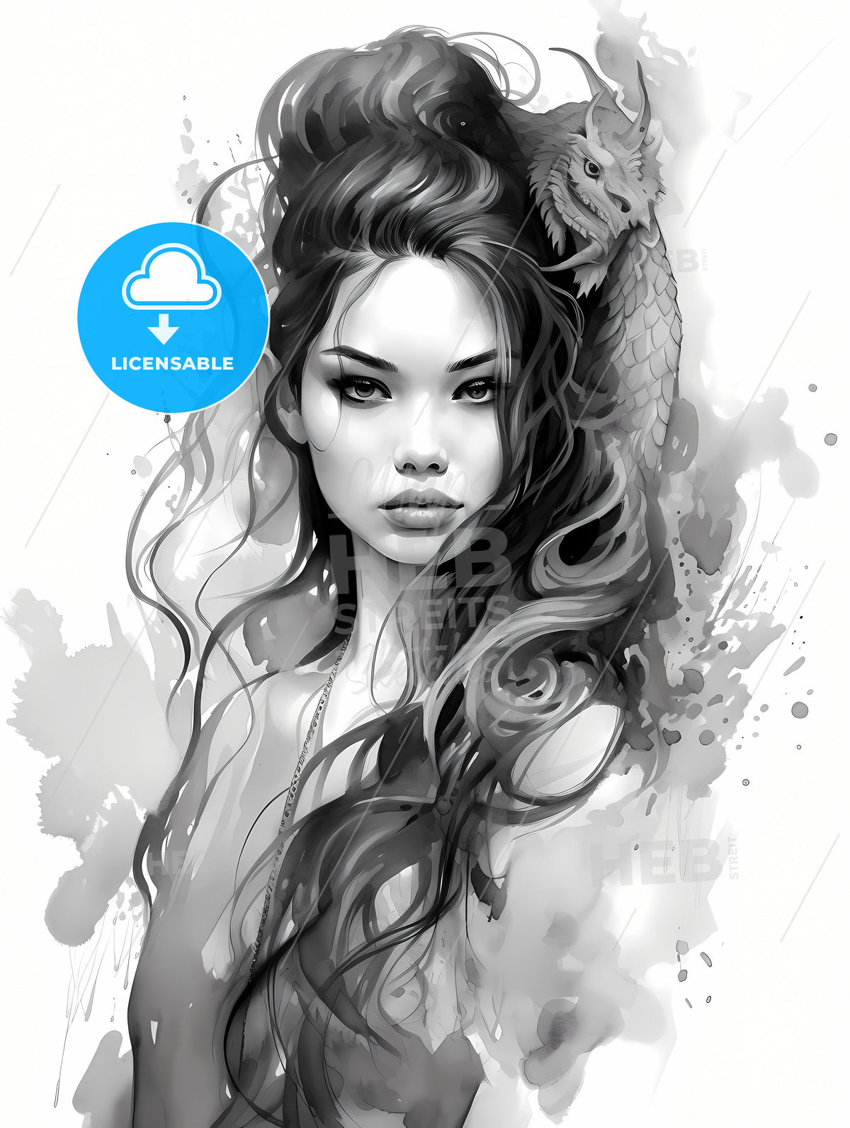 A Woman With Long Hair And A Dragon On Her Head