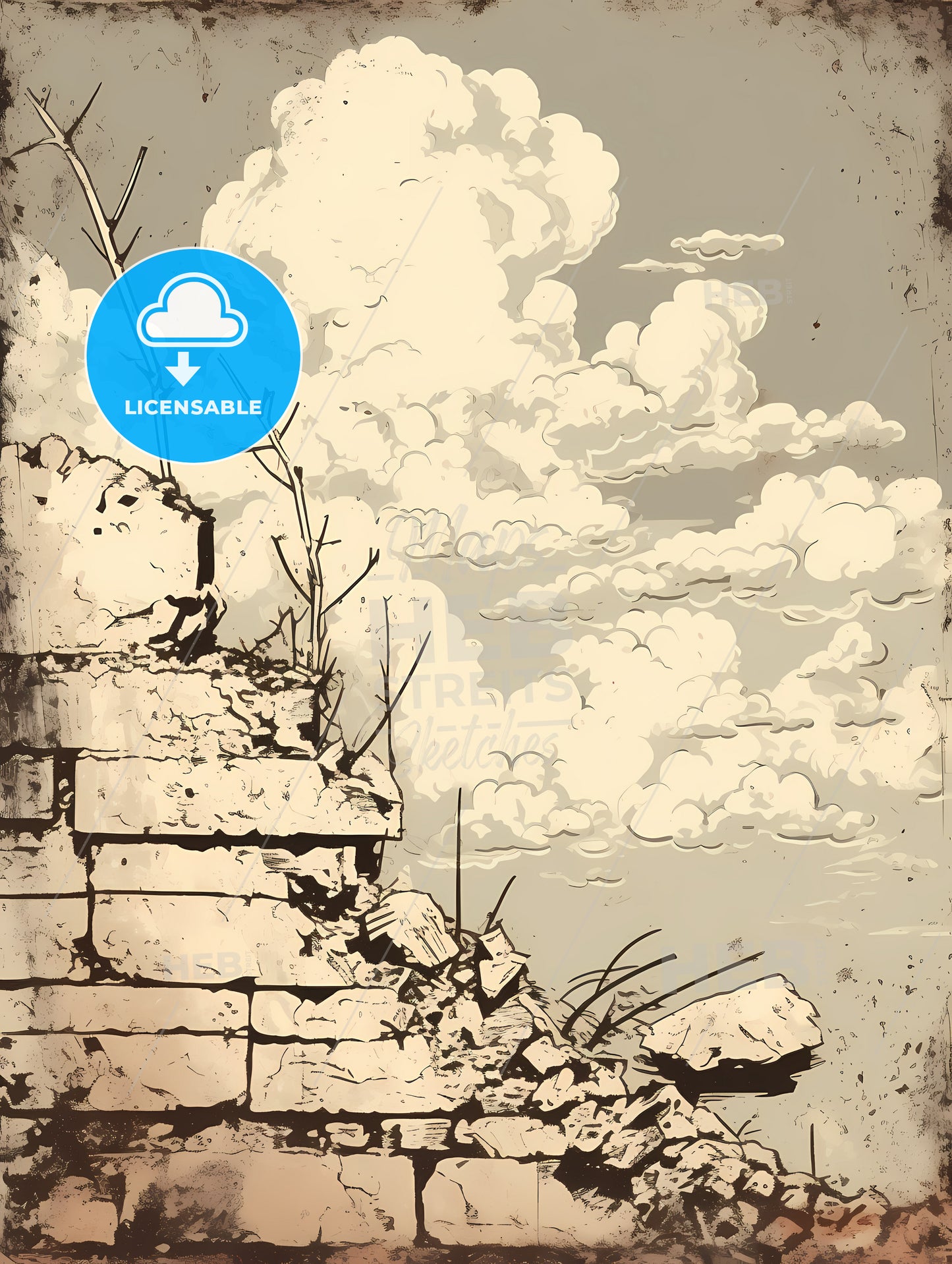 A Stone Wall With Clouds In The Sky