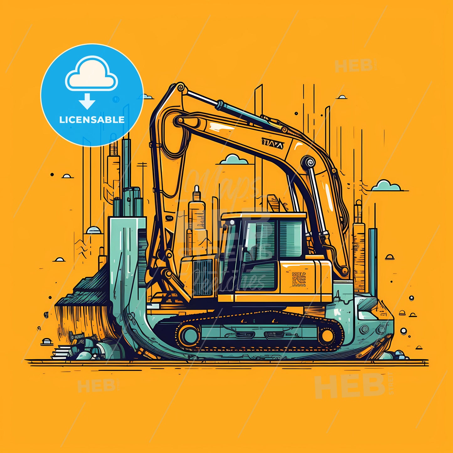 A Yellow Construction Vehicle With A Long Arm