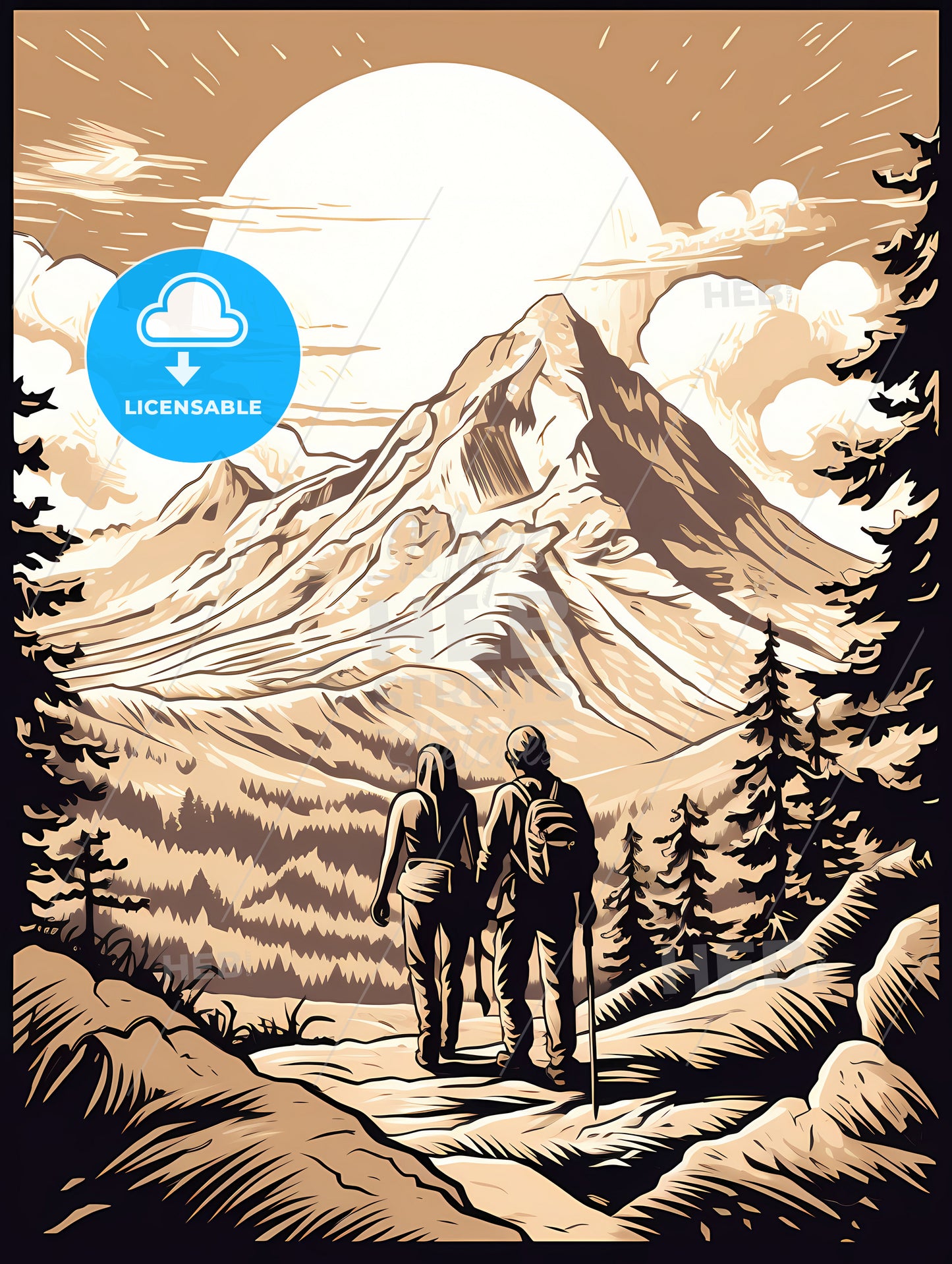 A Couple Of People Walking On A Mountain