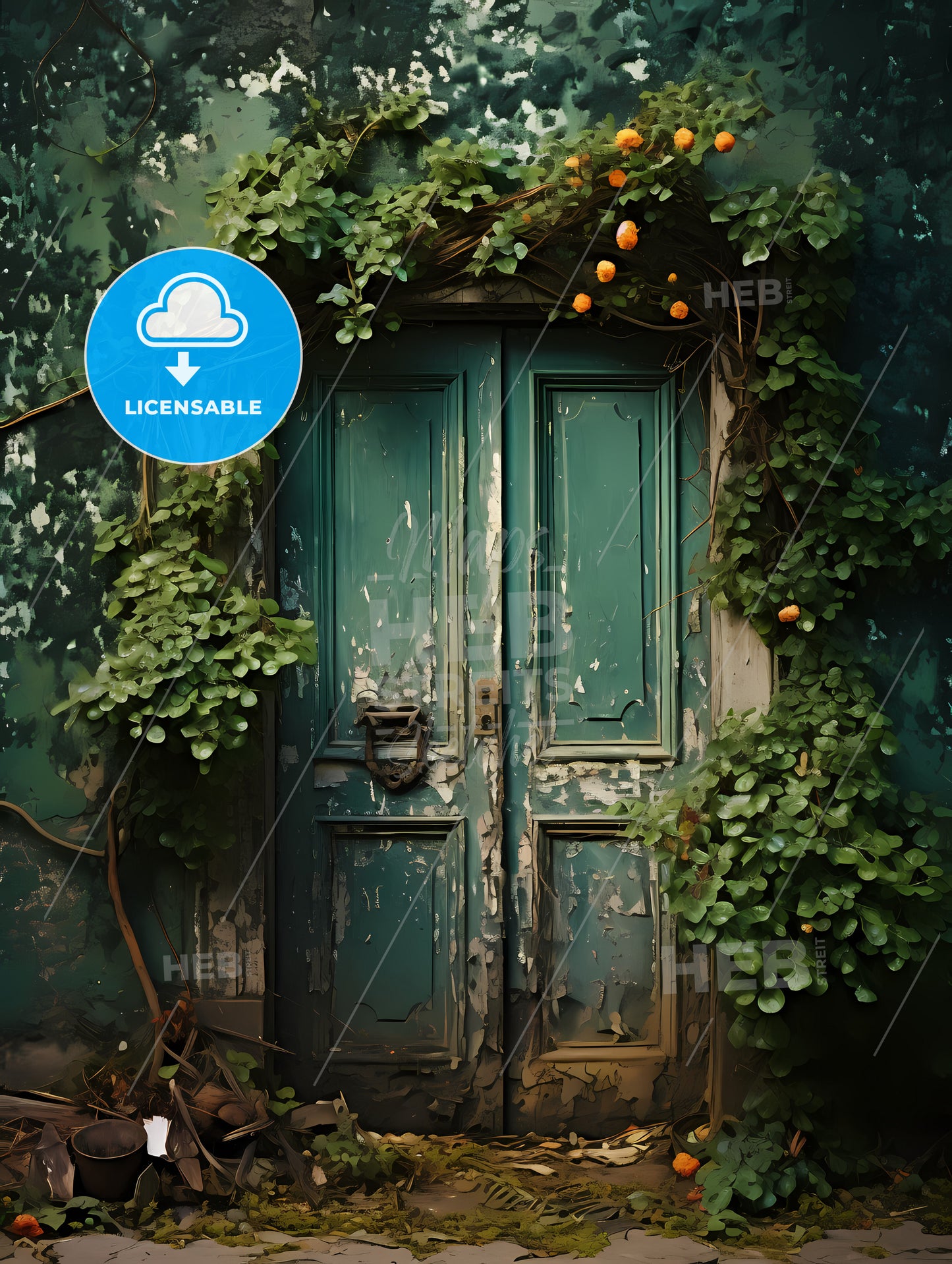 A Door With Ivy On It