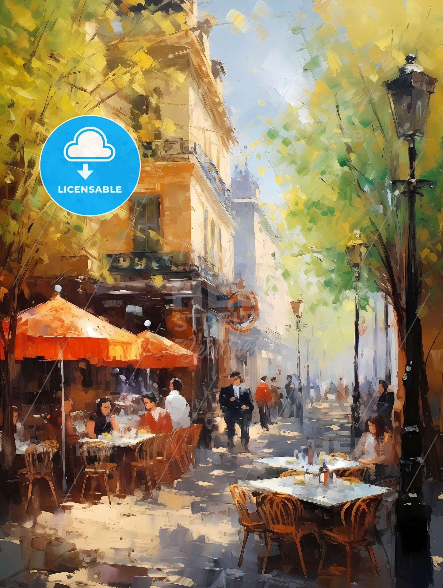 A Street With Tables And Umbrellas