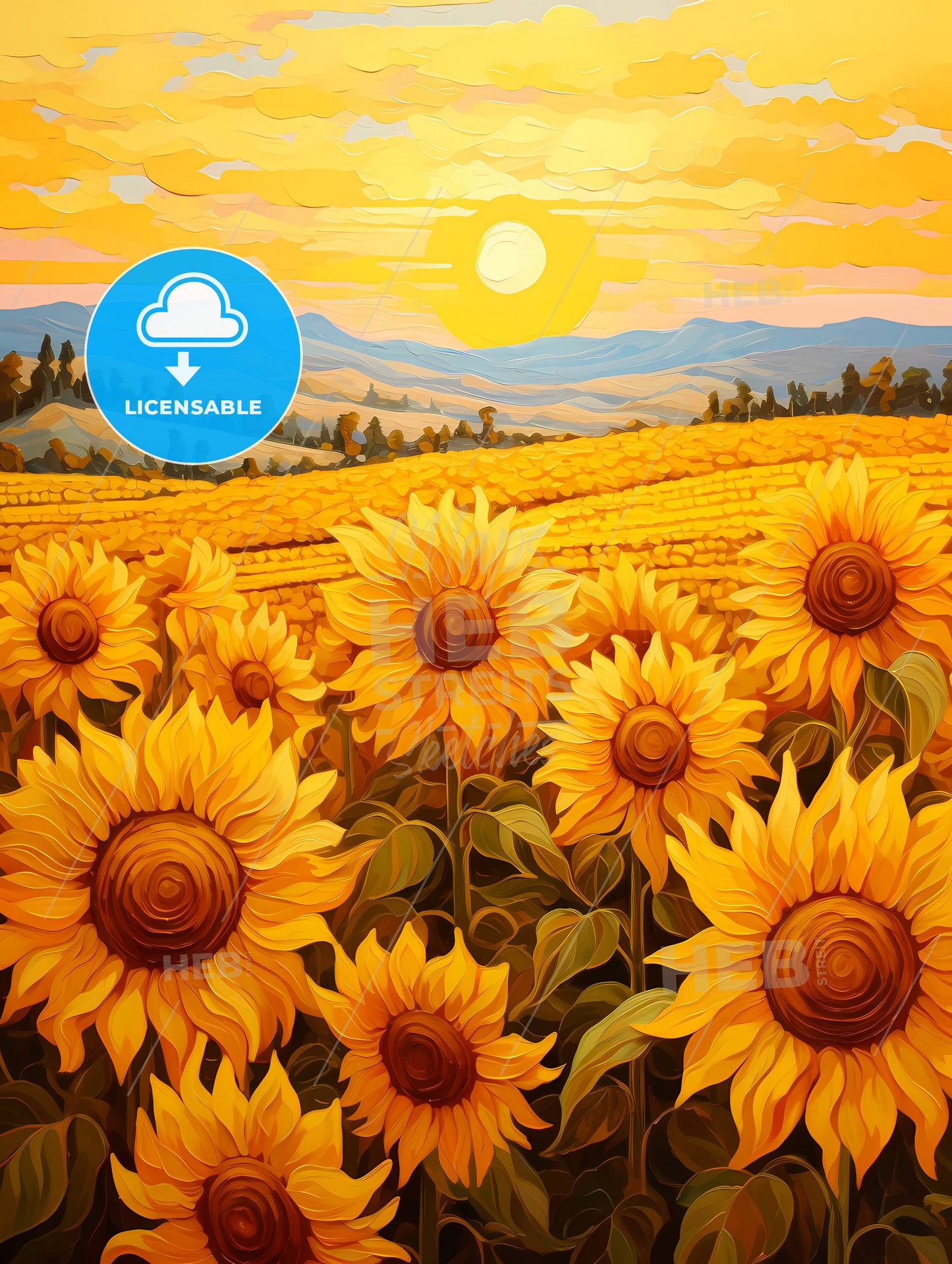 A Field Of Sunflowers With Mountains In The Background