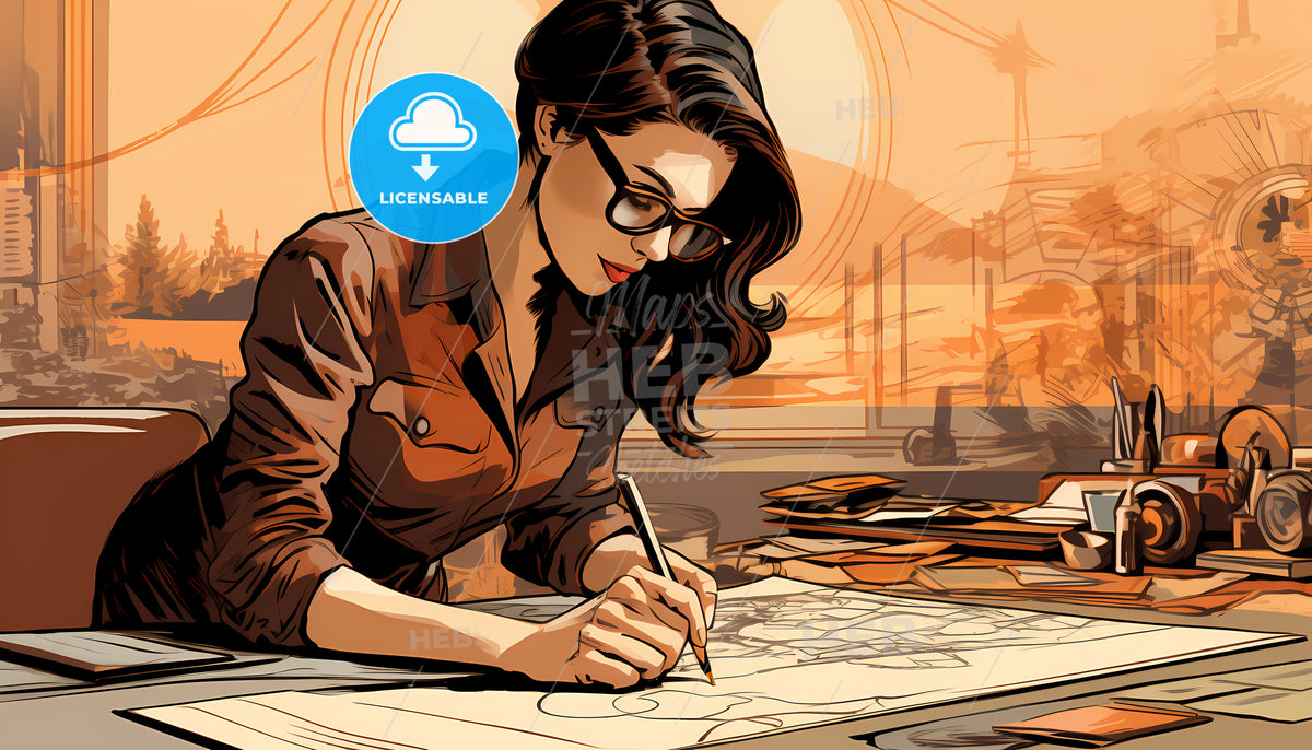 A Woman Drawing On A Paper