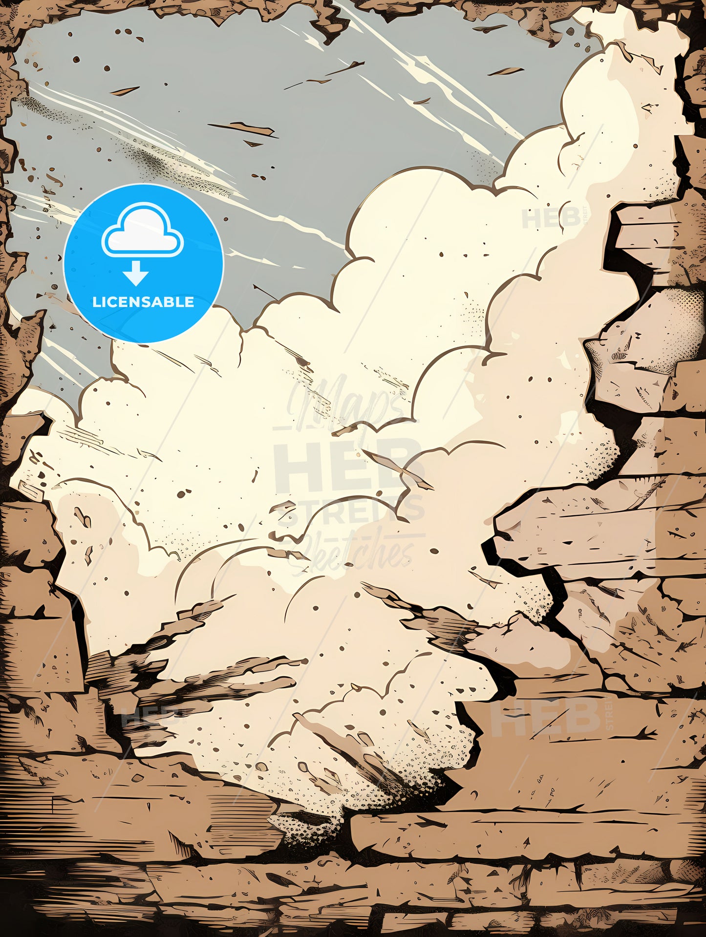 A Cartoon Of A Destroyed Brick Wall