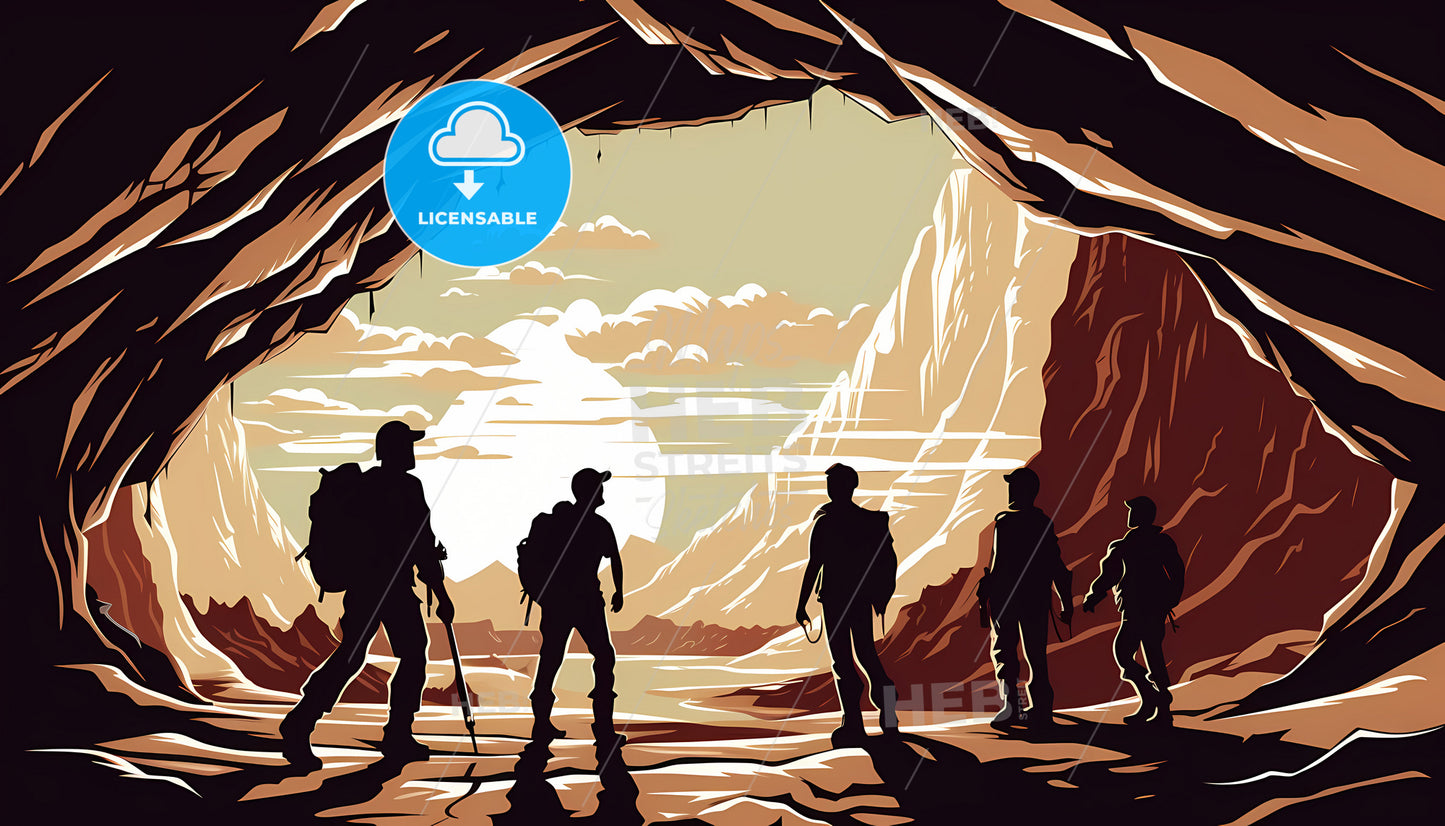 A Group Of People In A Cave