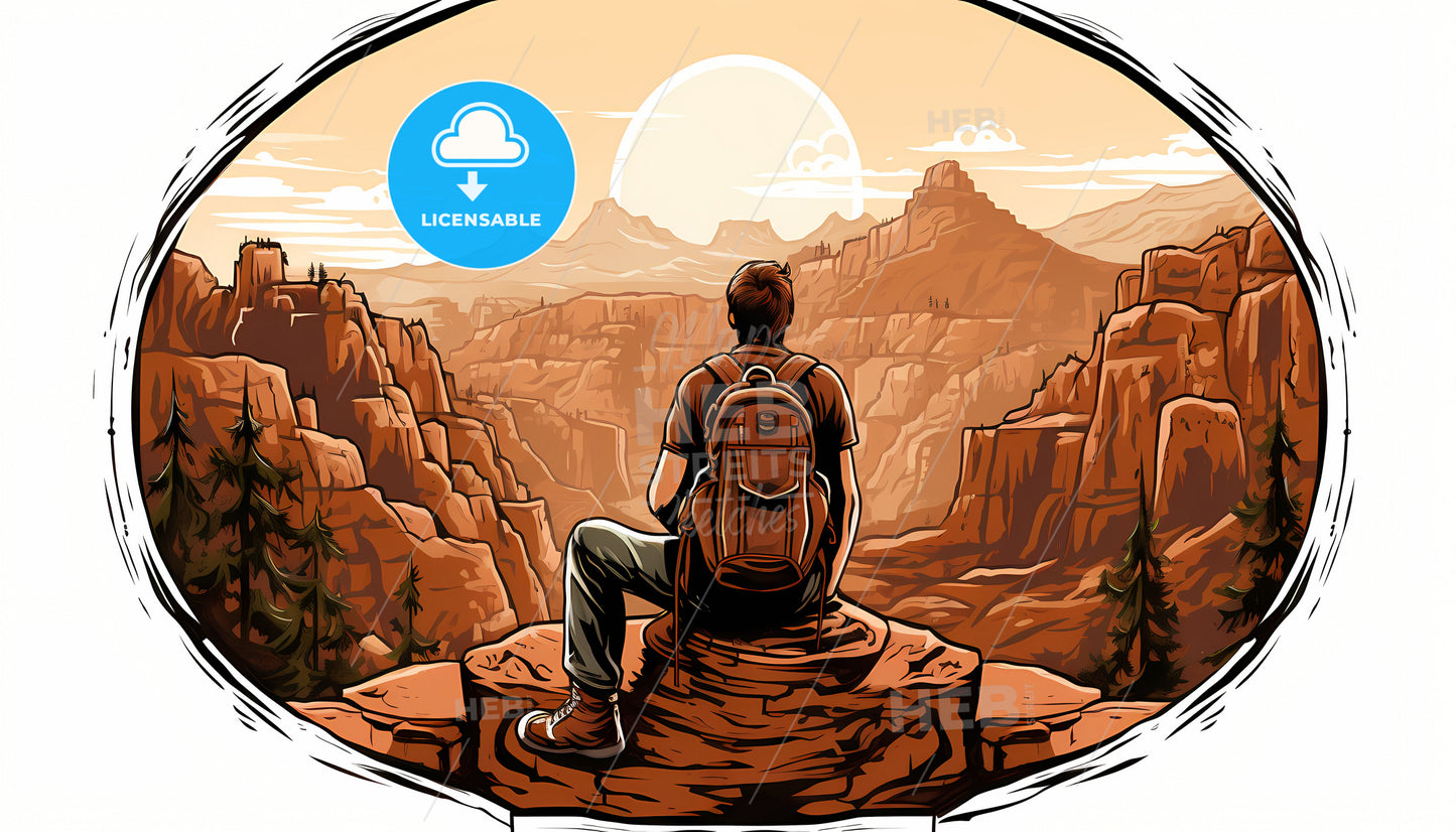 A Man Sitting On A Rock Looking At A Canyon