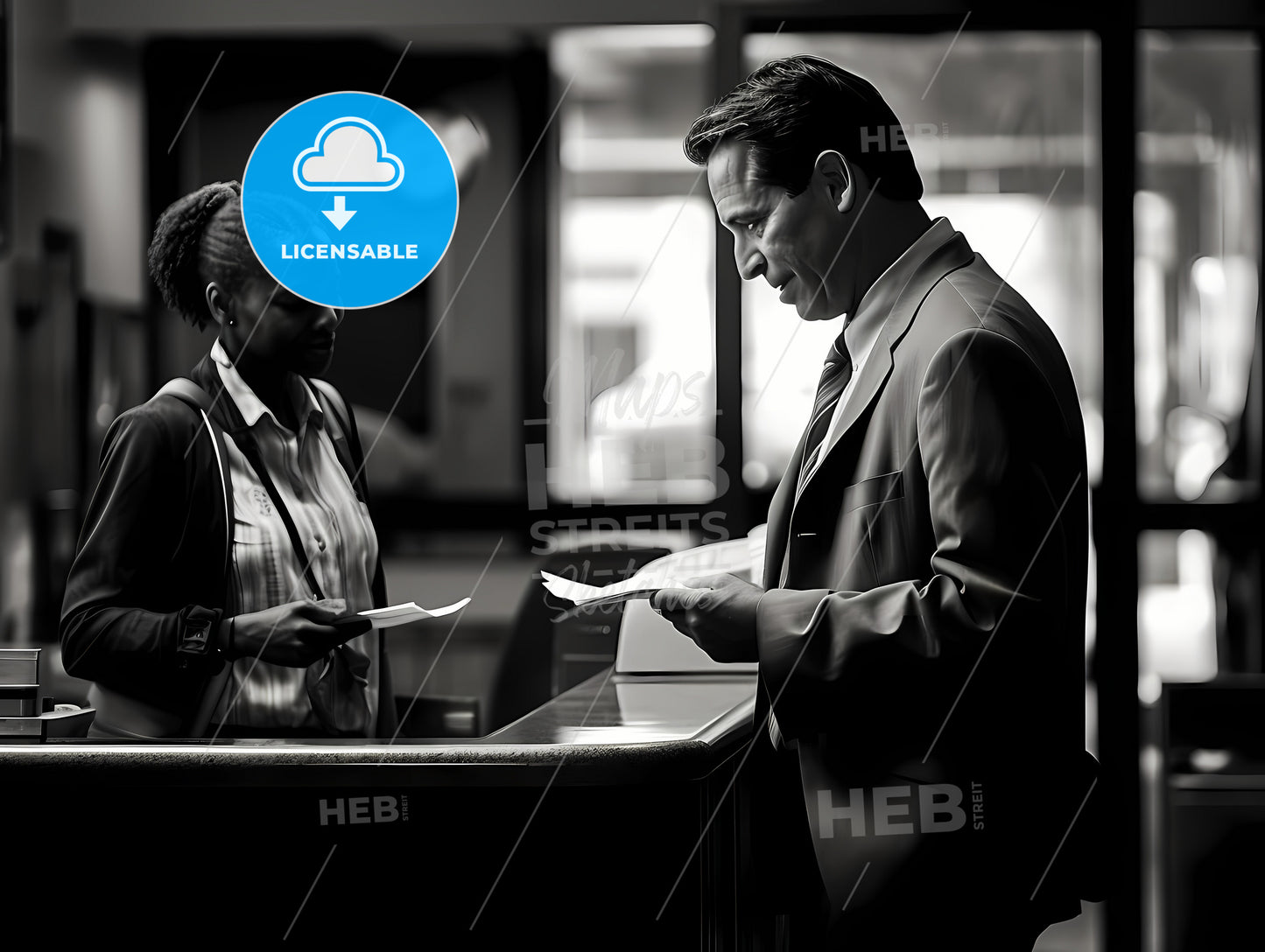 A Man And Woman Standing At A Counter