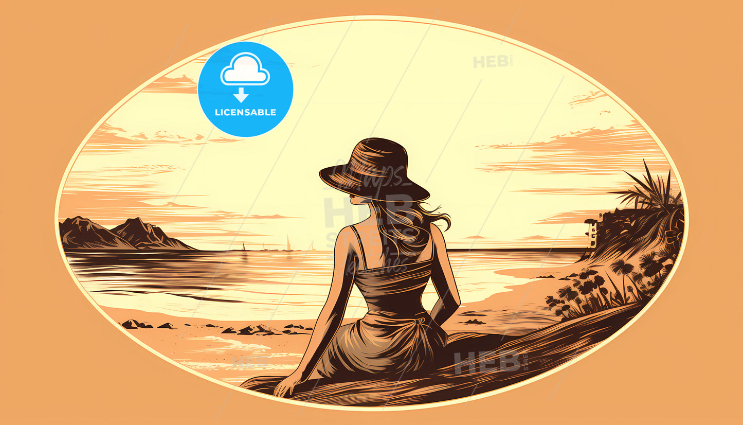A Woman Sitting On A Beach Looking At The Water