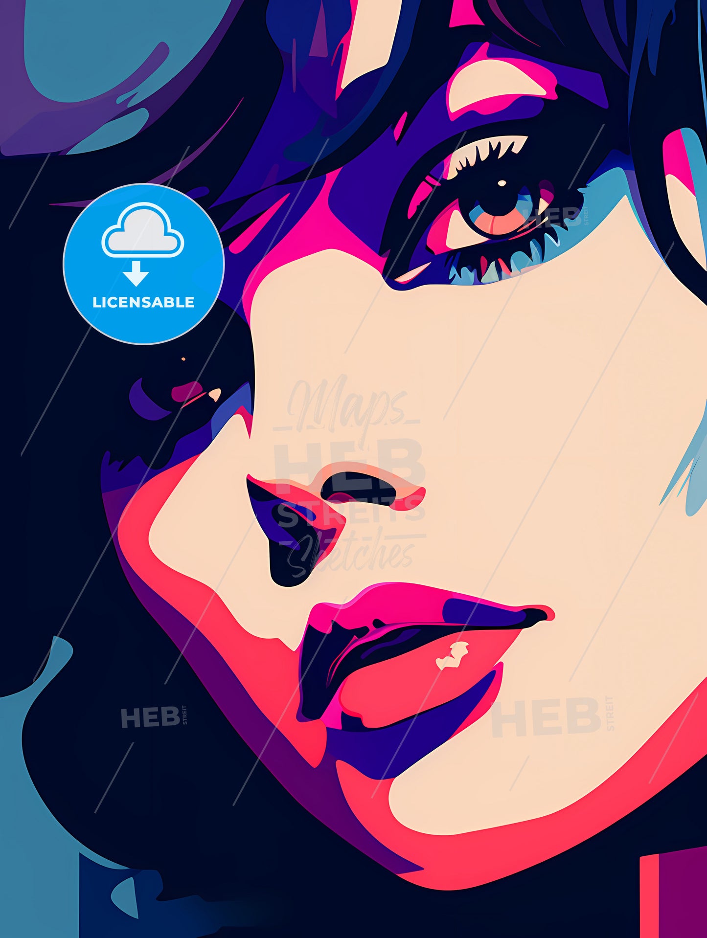 A Woman's Face With A Colorful Shadow