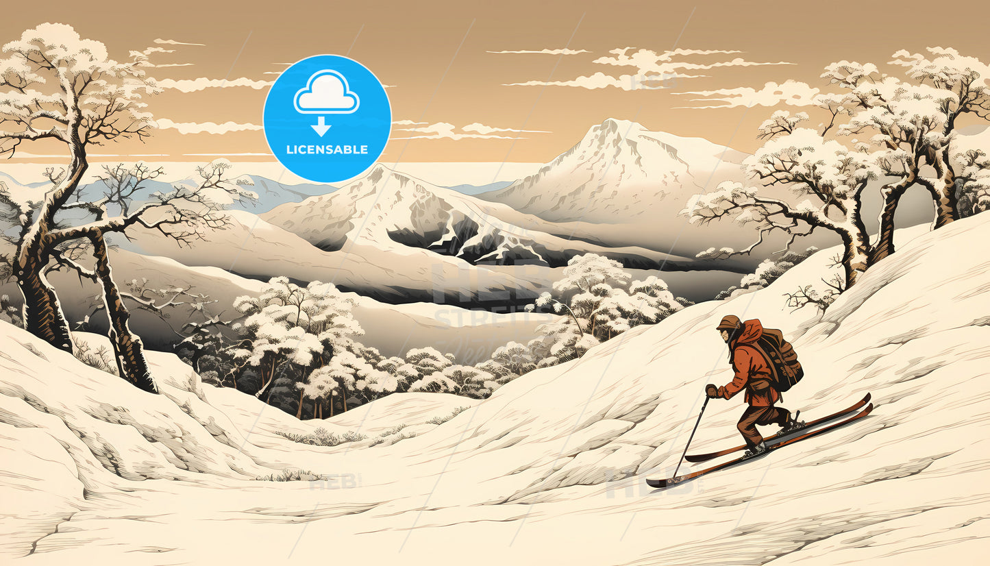 A Man Skiing Down A Snowy Mountain
