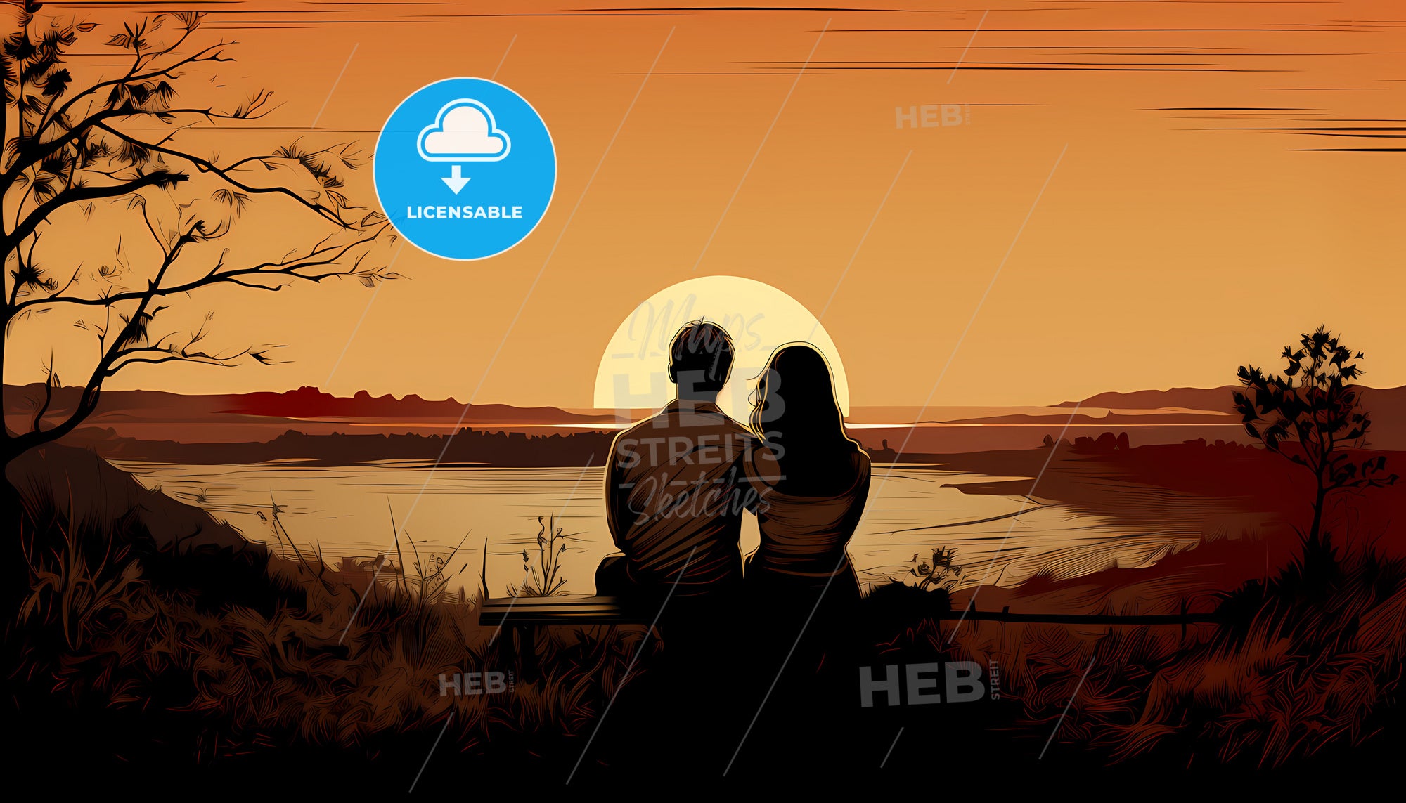 A Man And Woman Sitting On A Bench Looking At The Sunset – HEBSTREITS
